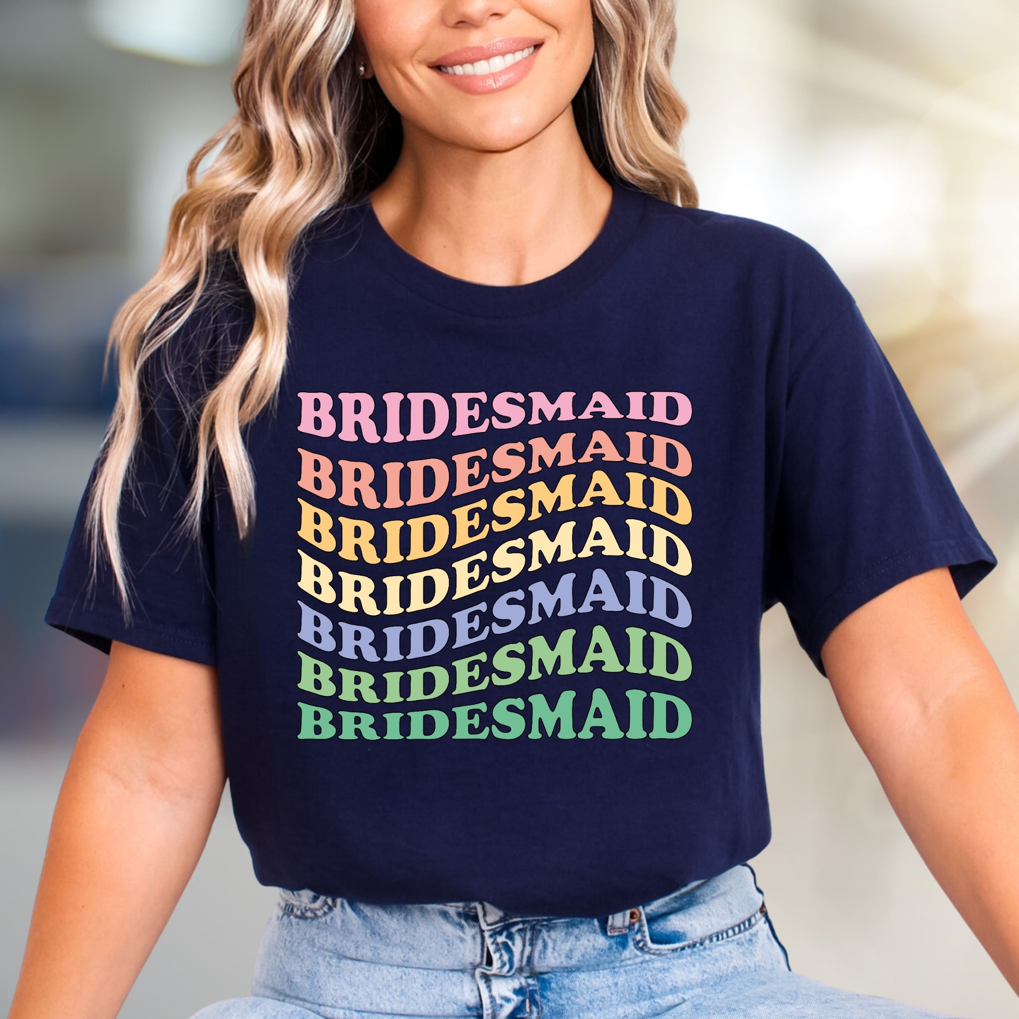 “Bridesmaid” Wavy Text Graphic Tee, a Bachelorette Party Pick for the Bridal Squad