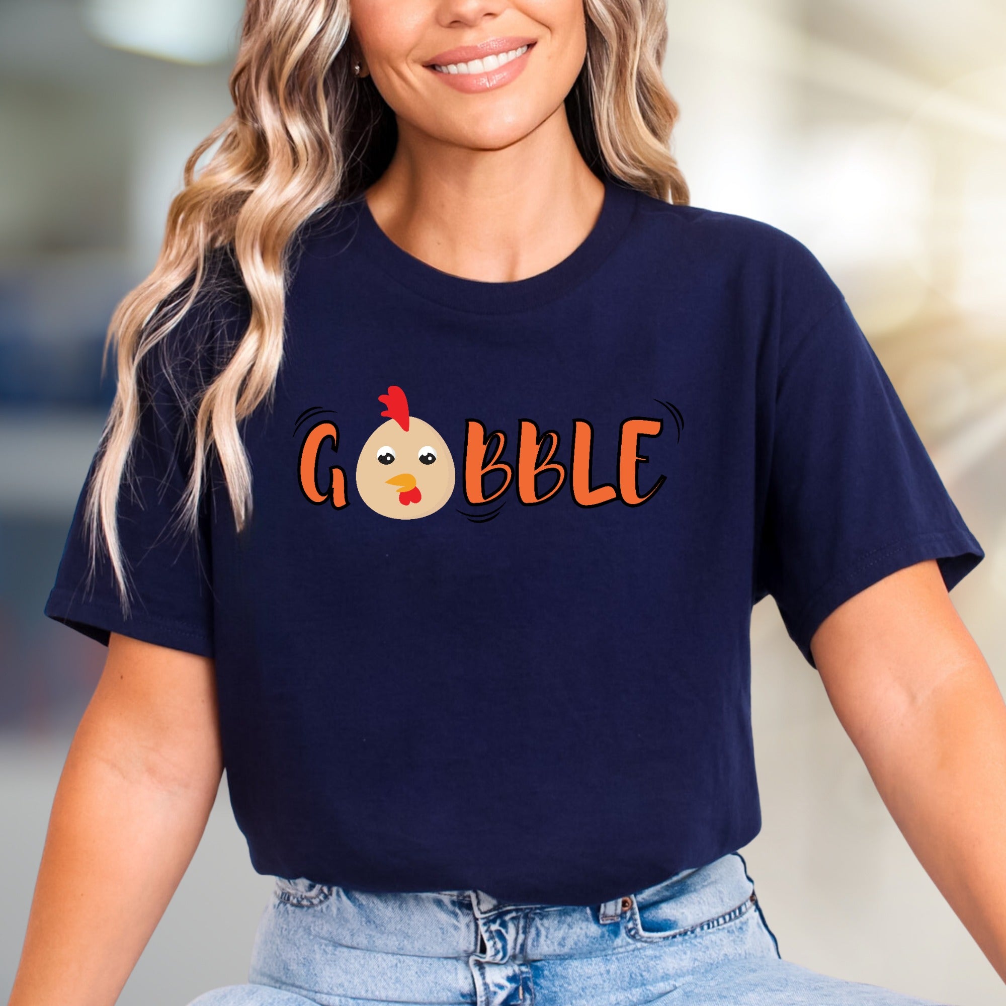 "GOBBLE" Turkey Face Graphic Tee, a Funny Thanksgiving Pick for Holiday Lovers