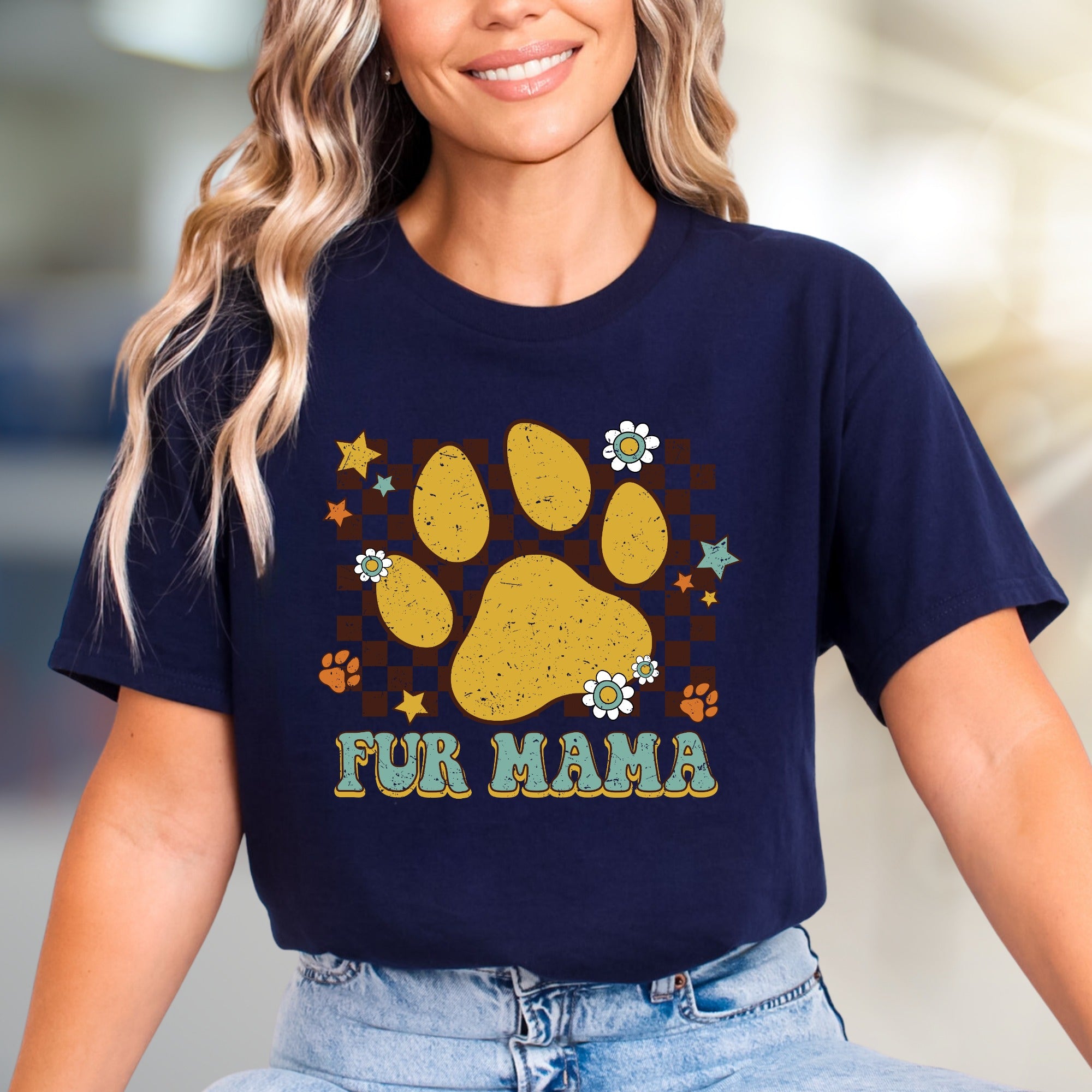 "Fur Mama" Retro Paw Print Graphic Tee, a Pet Lover's Bohemian Pick