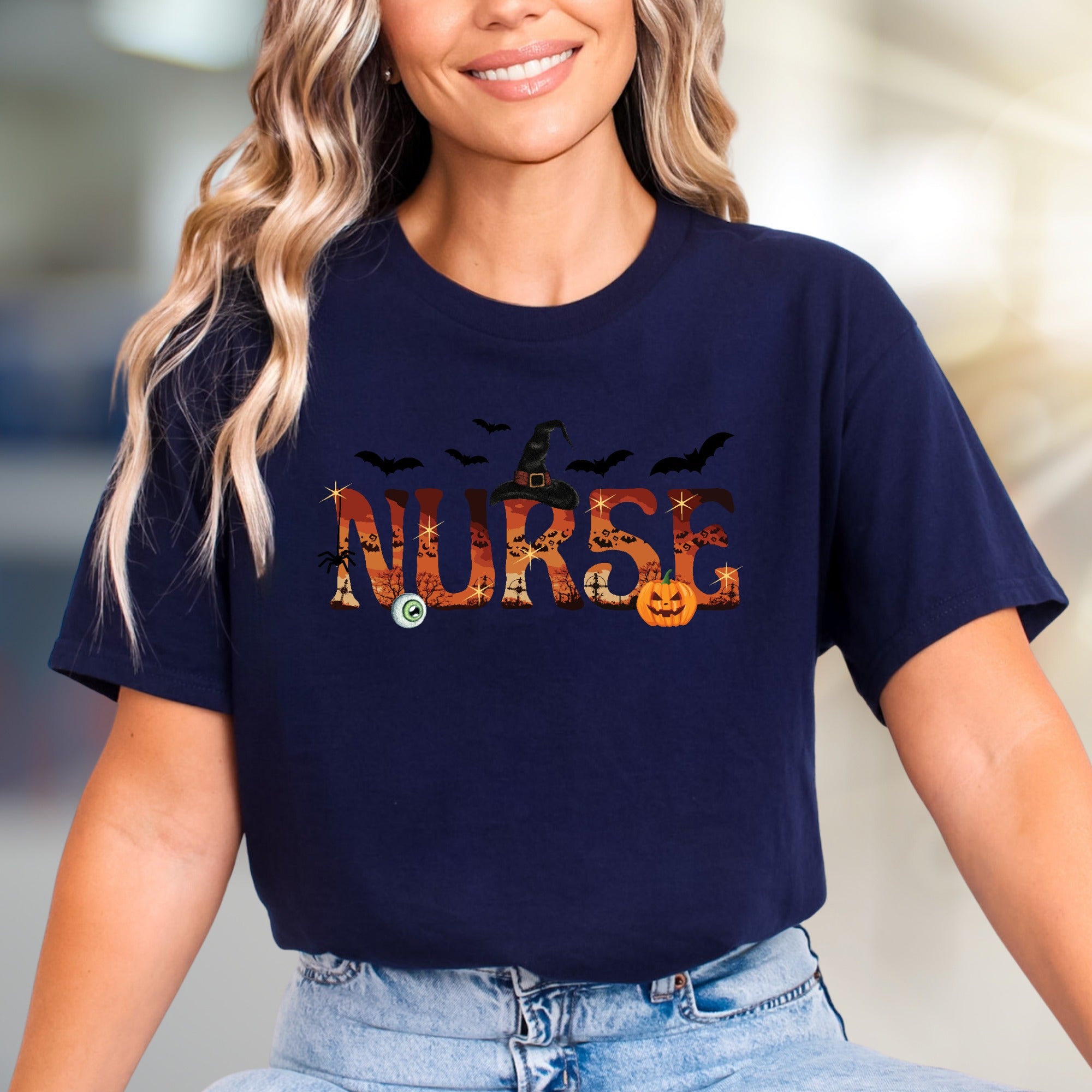 "NURSE" Halloween Graphic Tee, a Spooky Chic Pick for Healthcare Heroes