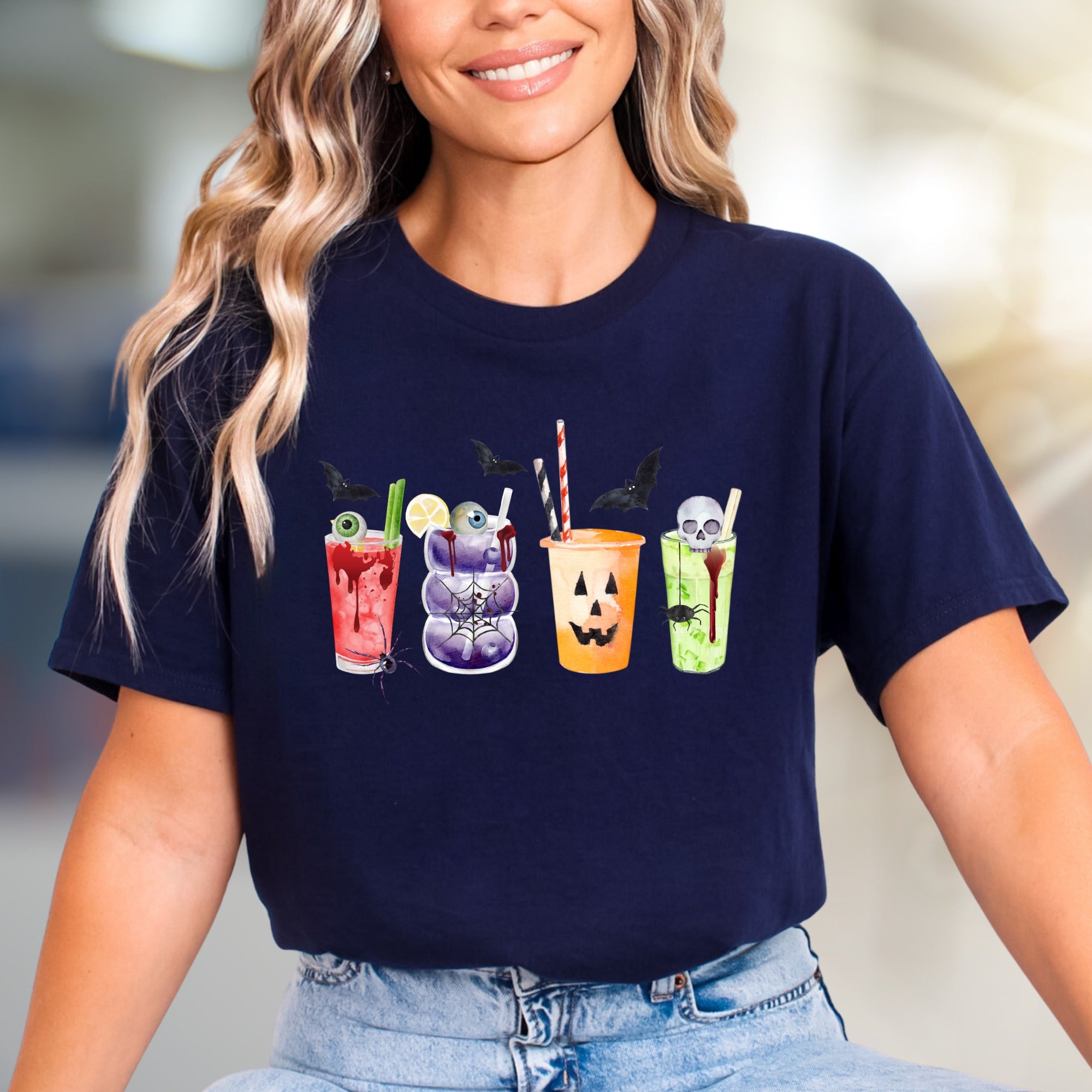 Spooky Sips Halloween Graphic Tee, A Creepy Cocktail Pick for Enthusiasts