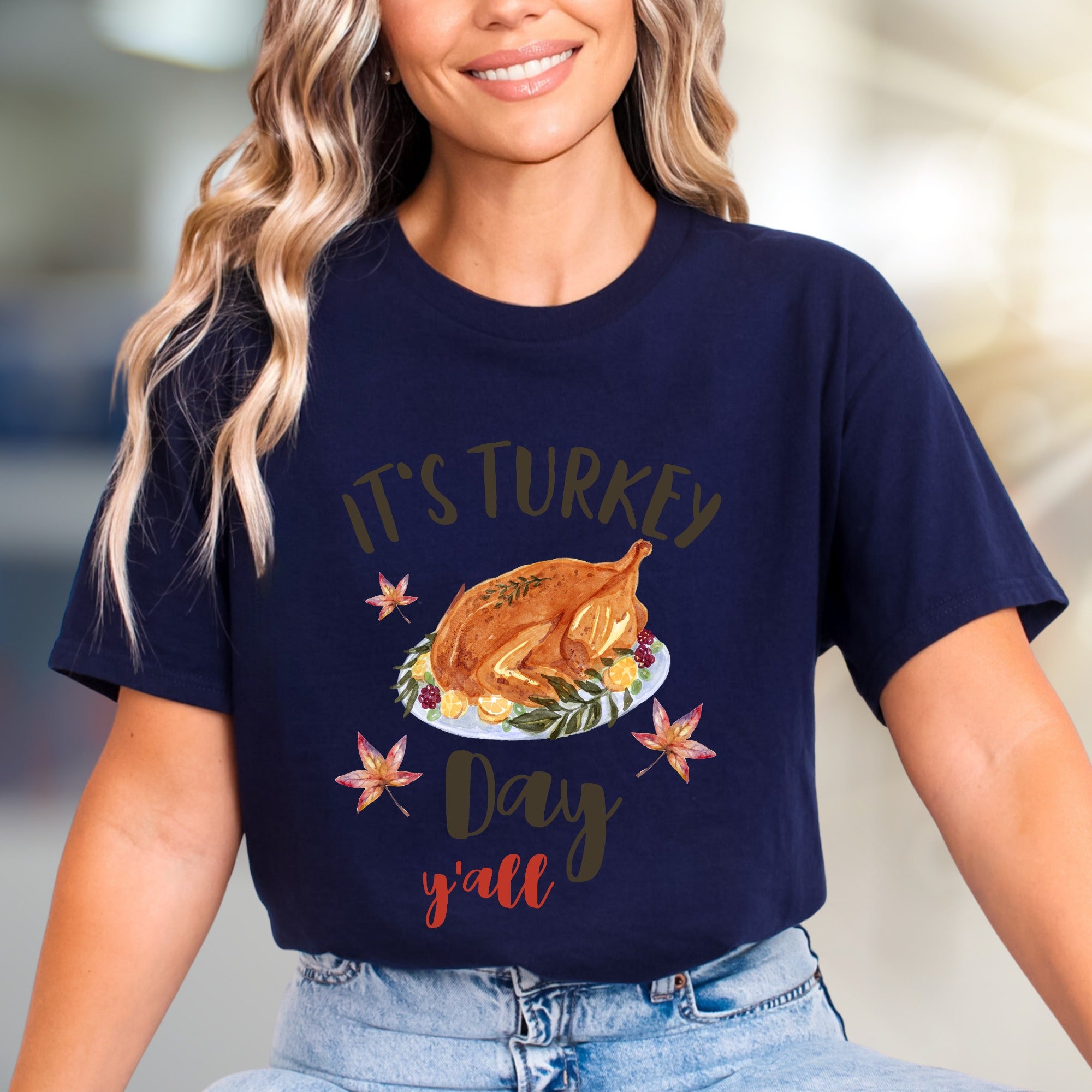"It's Turkey Day Y'all" Festive Graphic Tee, a Southern Charm Pick for Celebration Lovers