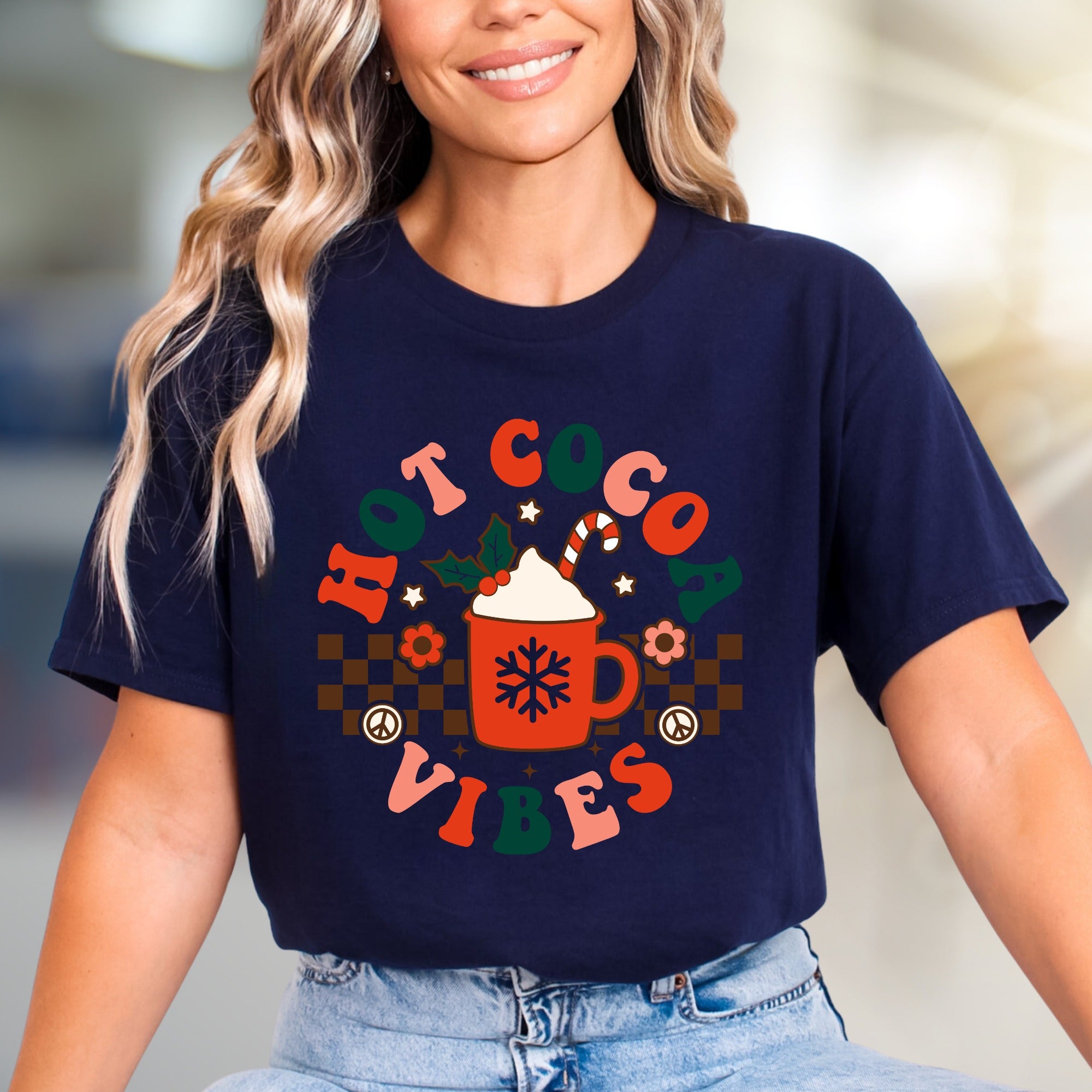 Hot Cocoa Vibes Retro Graphic Tee, a Whimsical Winter Pick for Cozy Souls