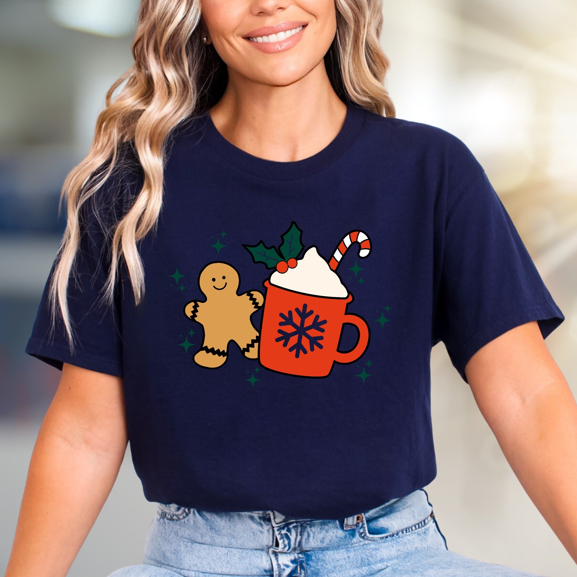 Gingerbread Hot Cocoa Graphic Tee, A Festive Comfort Pick for Holiday Enthusiasts