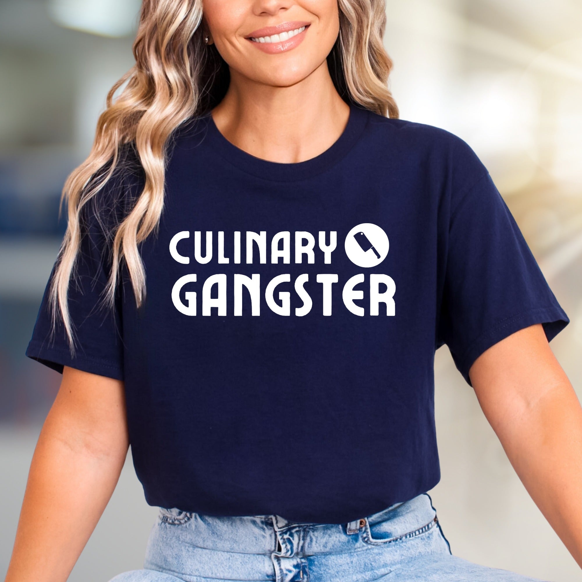"Culinary Gangster" Chef Knife Graphic Tee, a Foodie Pick for Kitchen Enthusiasts
