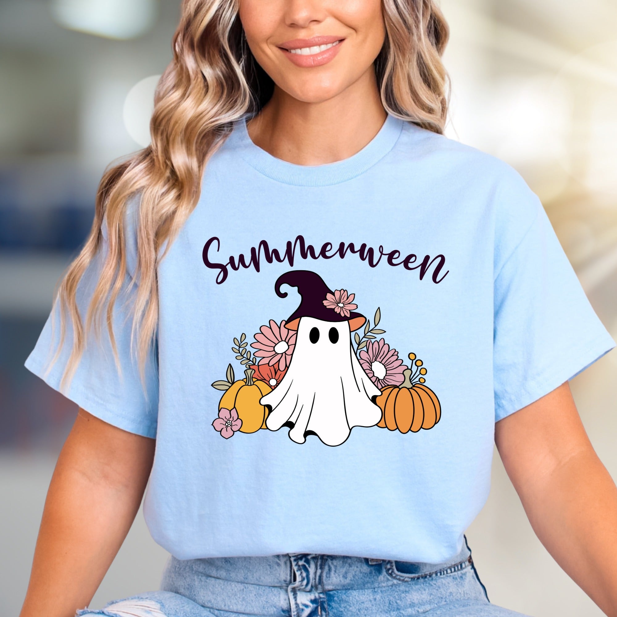 "Summerween" Spooky Cute Ghost Graphic Tee, a Whimsical Autumn Pick for Halloween Lovers