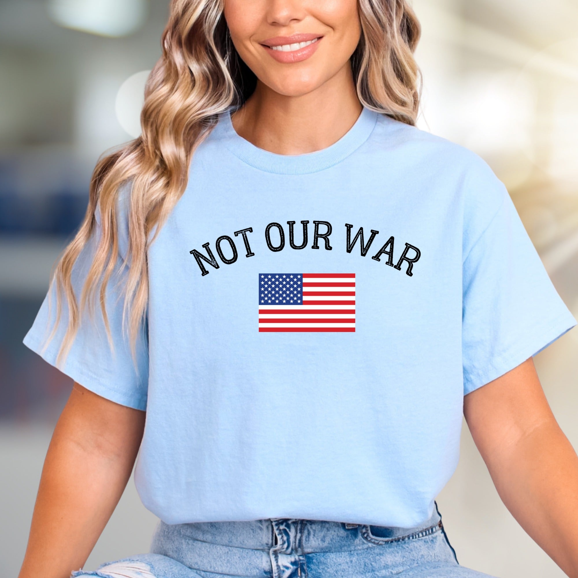 "NOT OUR WAR" American Flag Graphic Tee, a Patriotic Statement for Activists