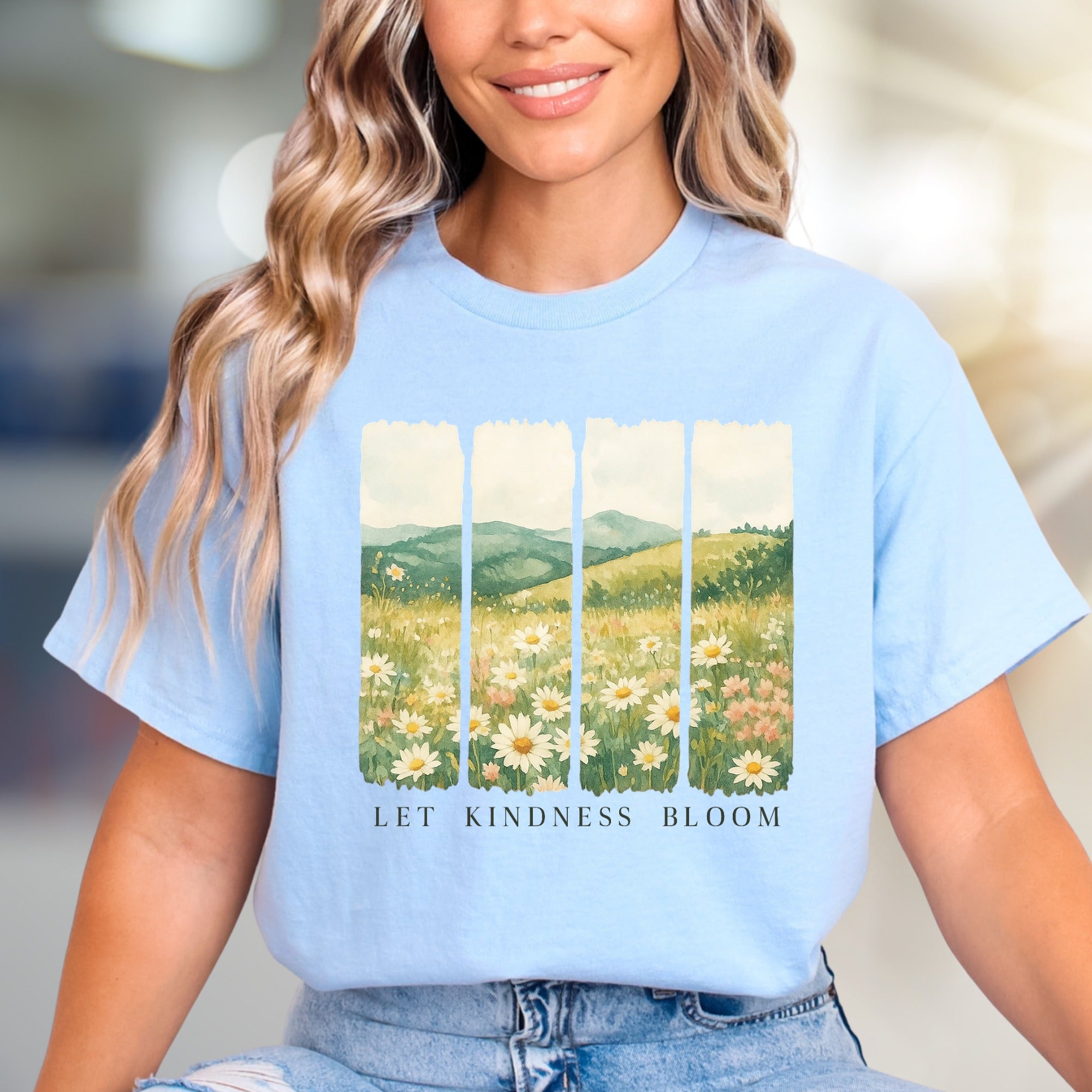 "Let Kindness Bloom" Meadow Graphic Tee, a Nature-Inspired Pick for Uplifters