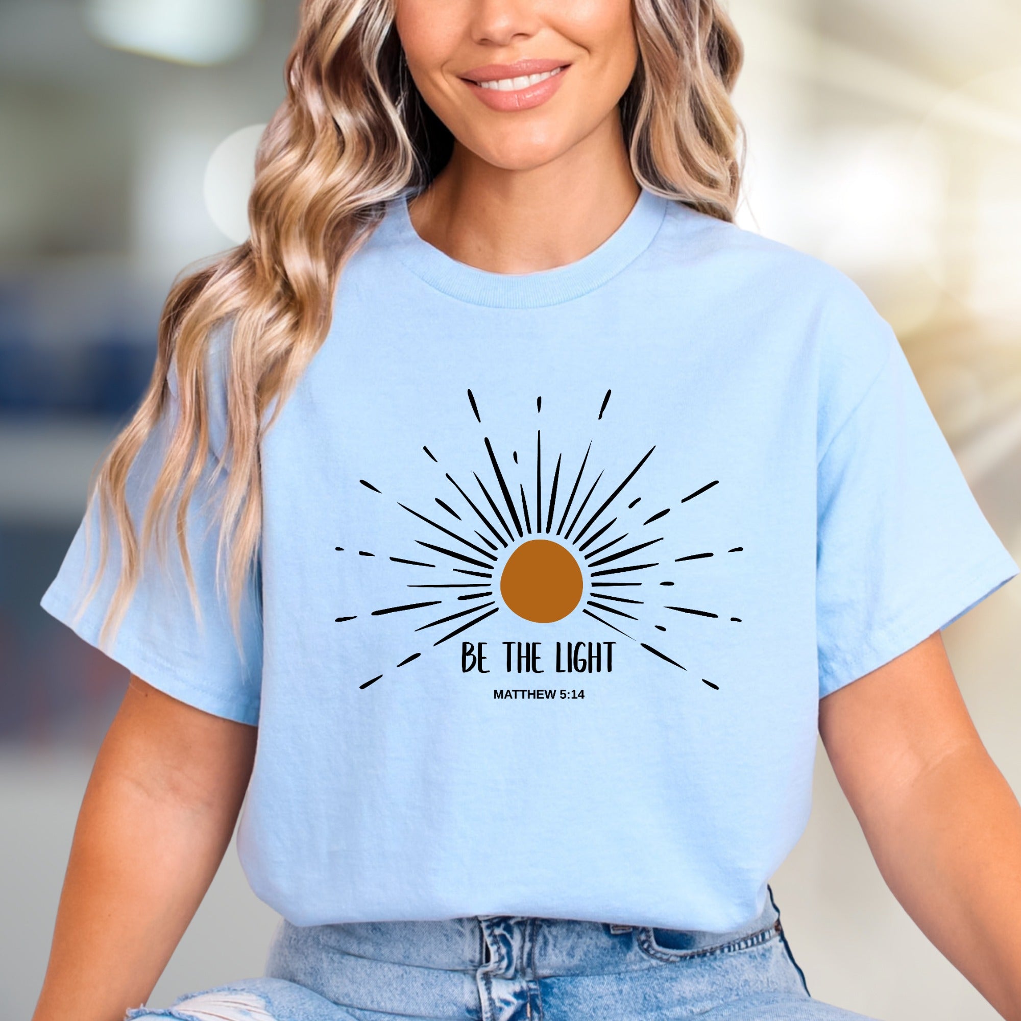 "Be The Light" Matthew 5:14 Scripture Graphic Tee, an Uplifting Christian Pick for Believers