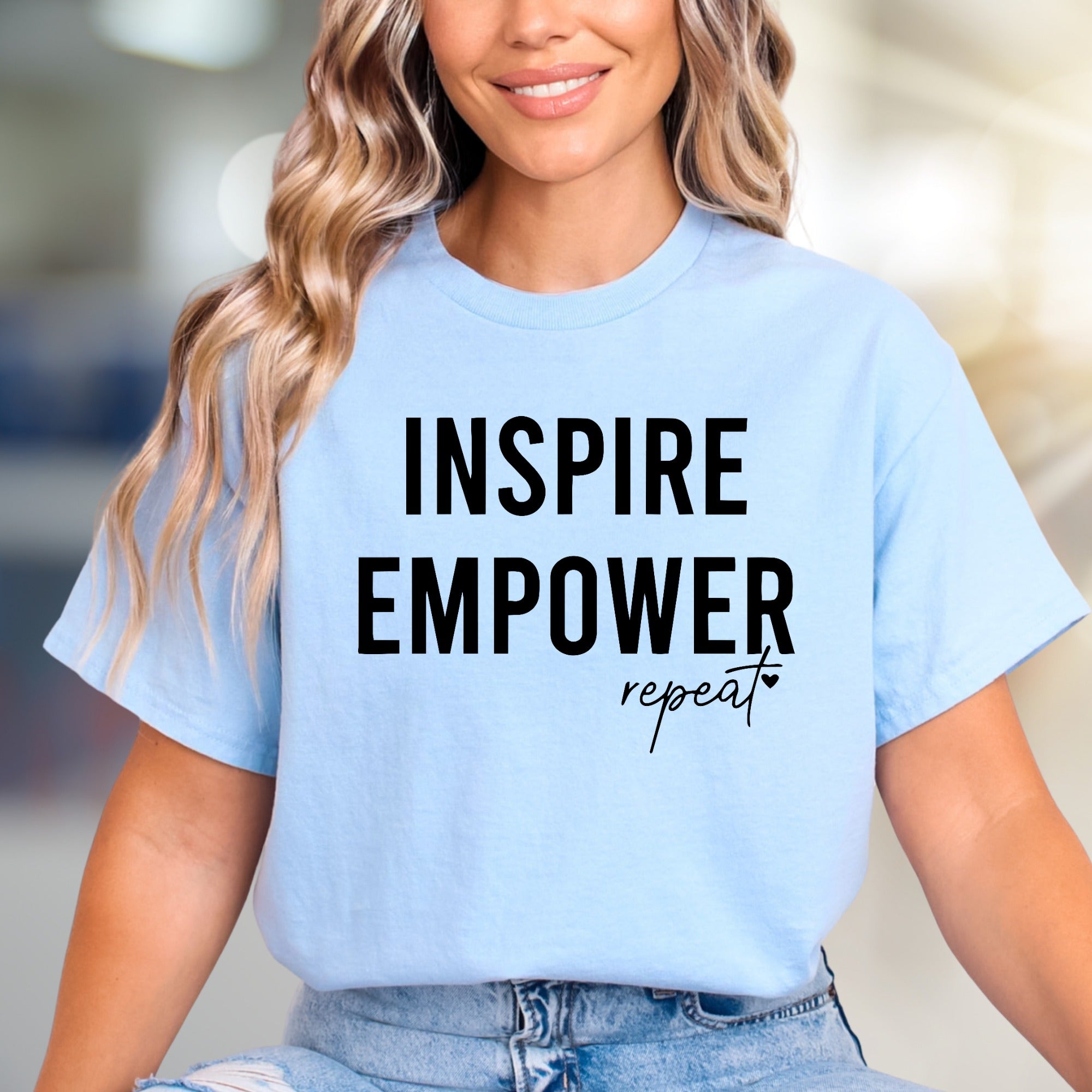 "Inspire Empower Repeat" Motivational Graphic Tee, an Uplifting Pick for Everyone