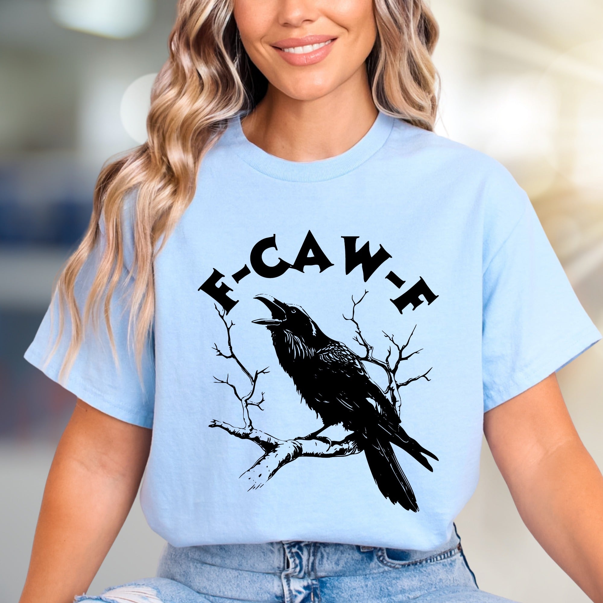 “F-CAW-F” Crow on Branch Graphic Tee, a Spooky Chic Pick for Dark Academics