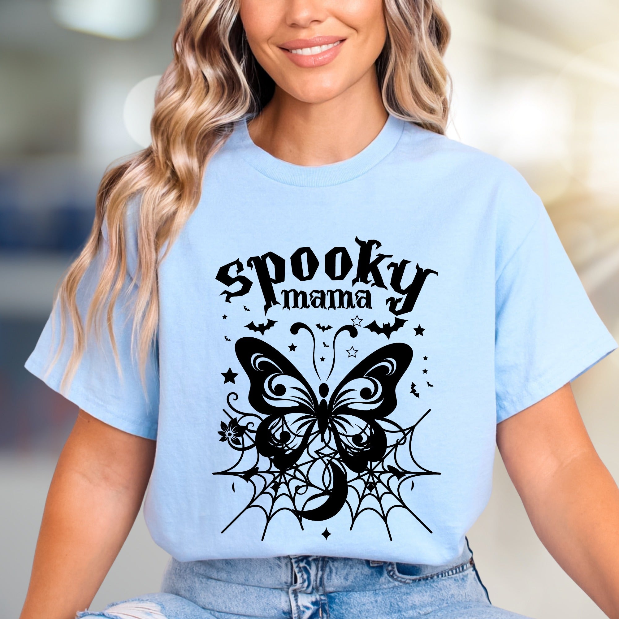 "Spooky Mama" Halloween Gothic Graphic Tee, a Mystical Pick for Moms
