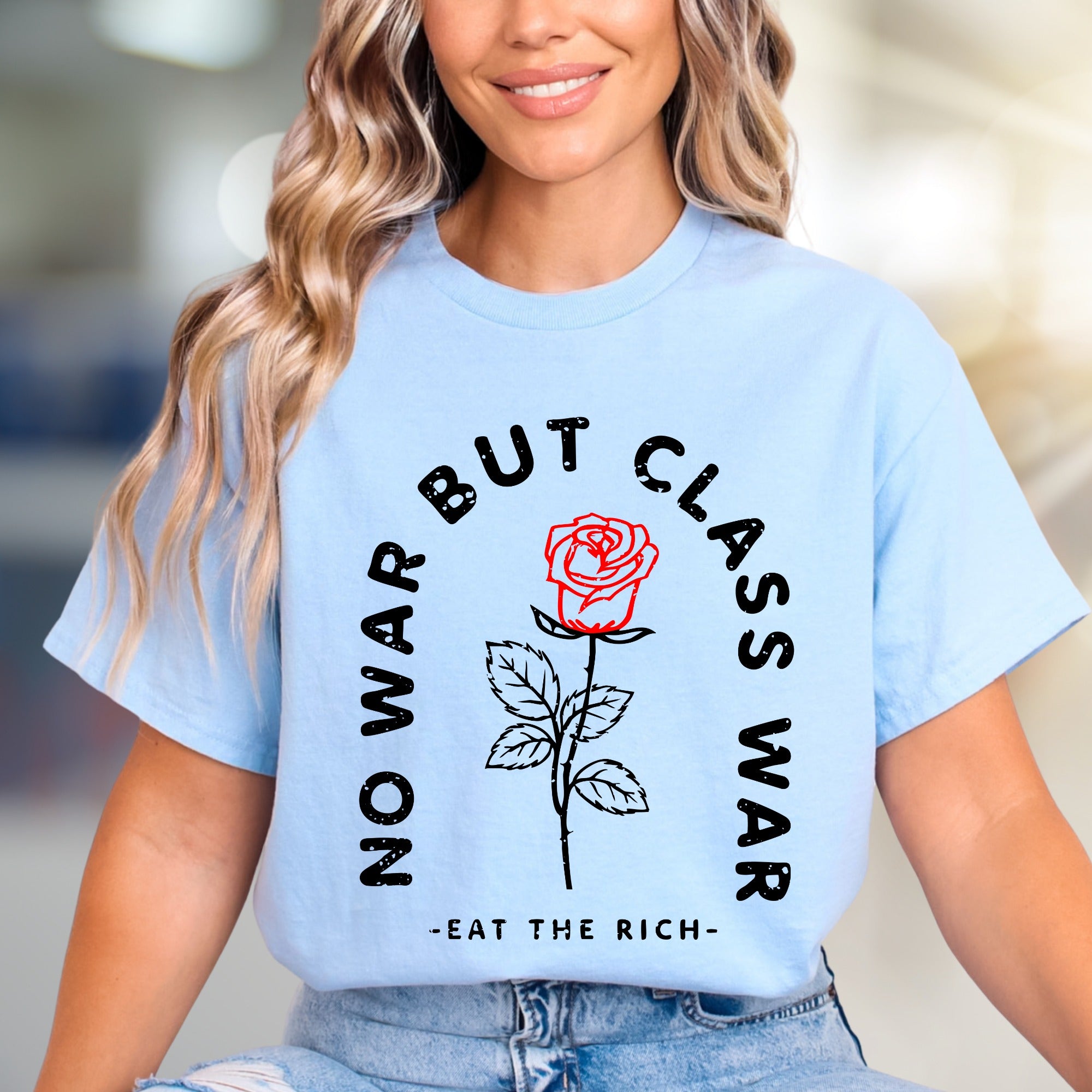 "NO WAR BUT CLASS WAR" Rose Graphic Tee, a Statement Pick for Activists