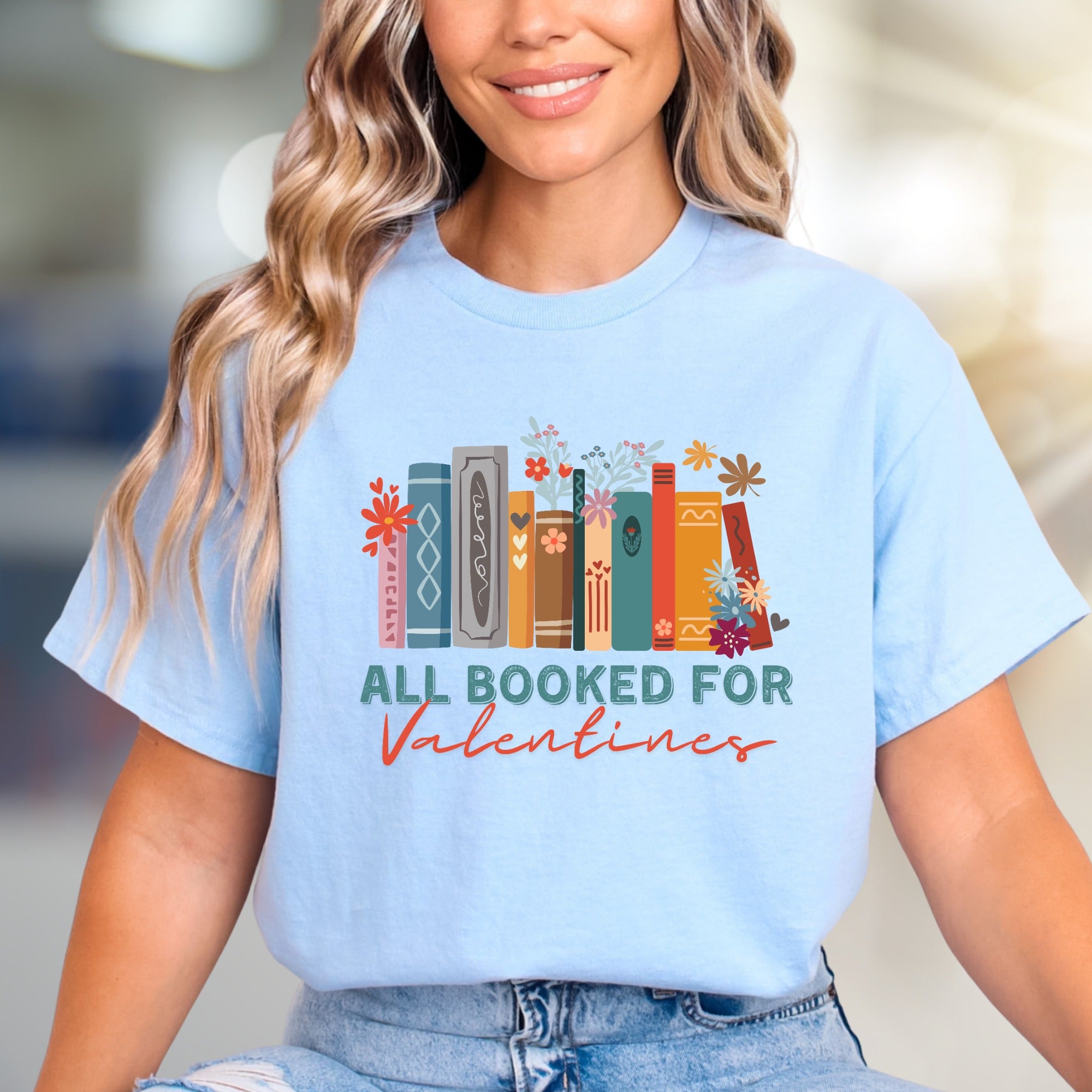 "ALL BOOKED FOR Valentines" Bookworm Graphic Tee, a Sweet Reader's Pick for Book Lovers