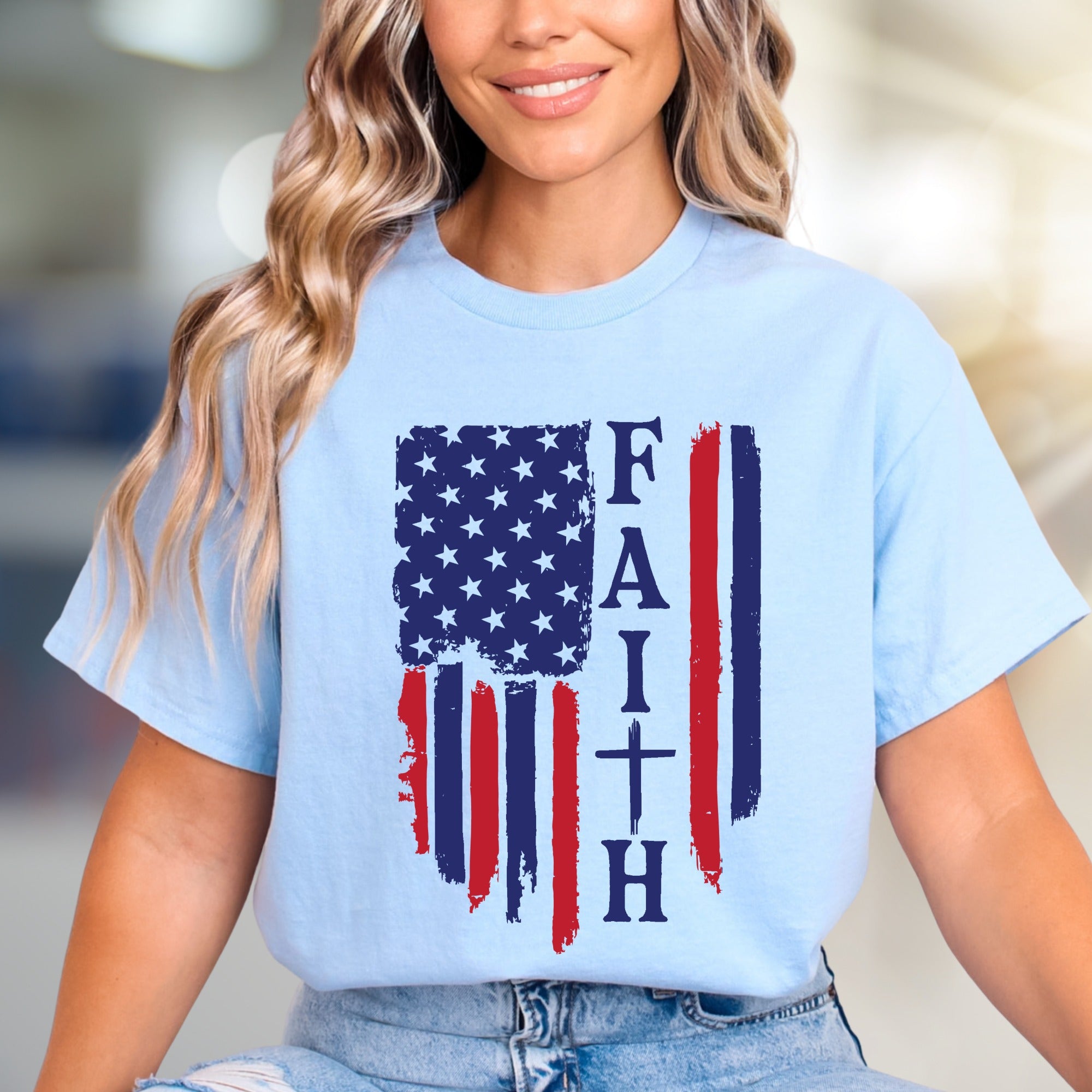 "FAITH" American Flag Graphic Tee, a Patriotic Expression for Believers