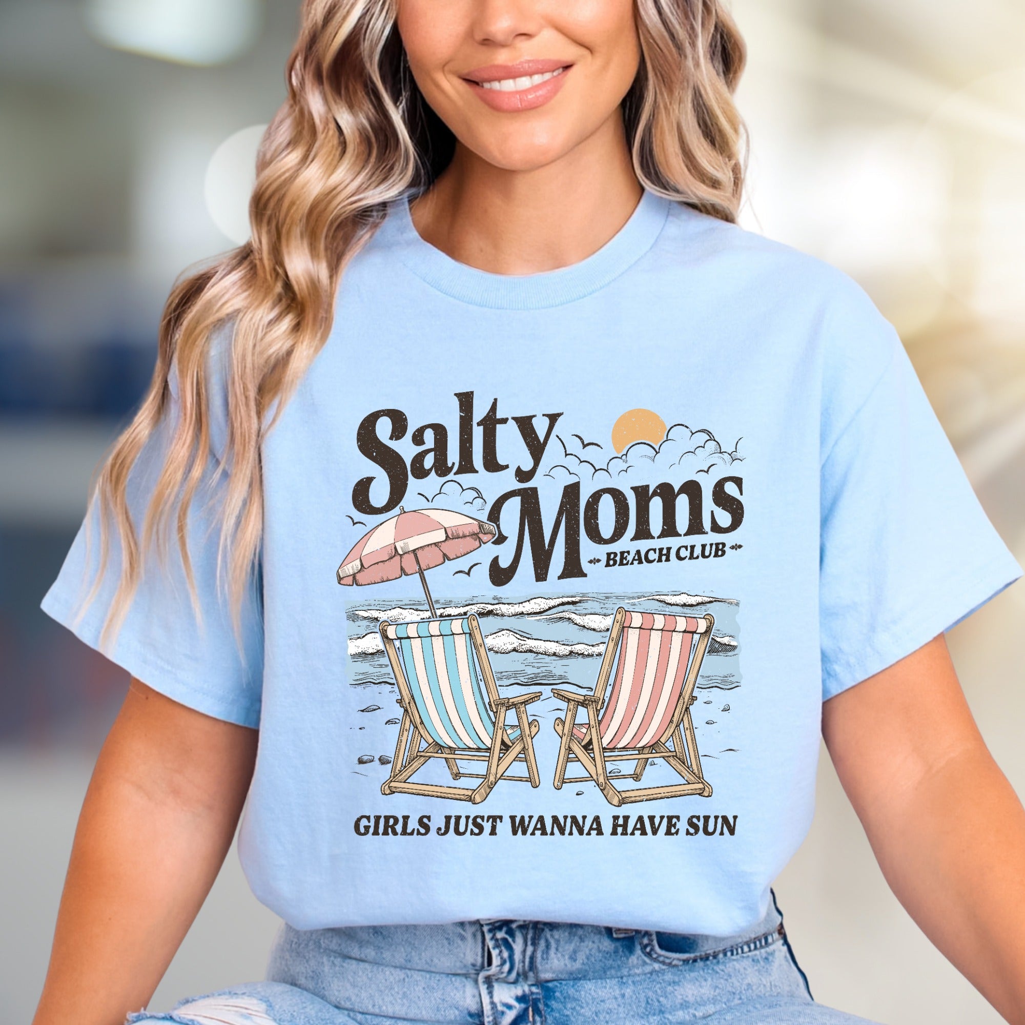 "Salty Moms Beach Club" Retro Graphic Tee, a Summer Niche Pick for Vacation Lovers