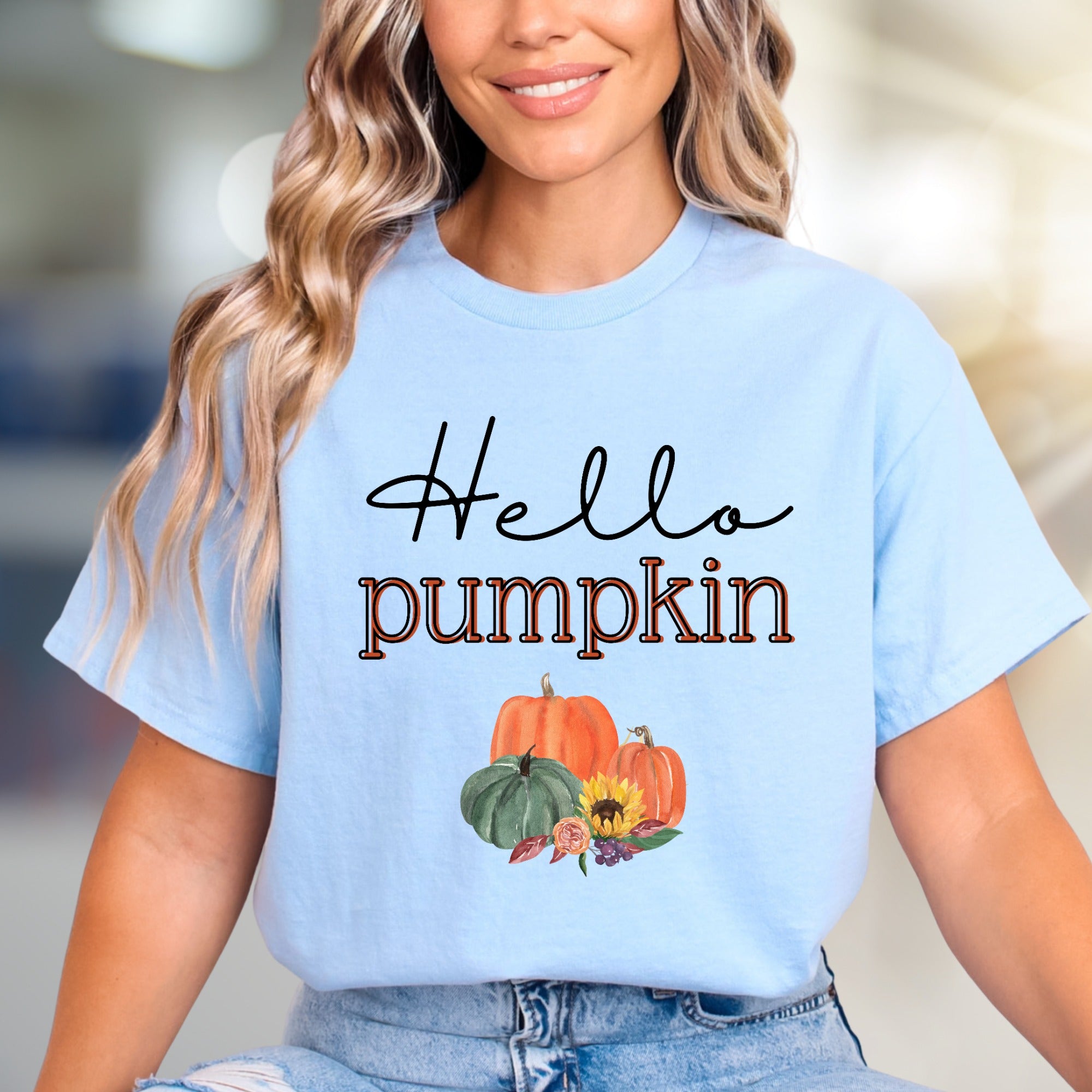 "Hello Pumpkin" Autumn Harvest Graphic Tee, a Cozy Fall Pick for Everyone