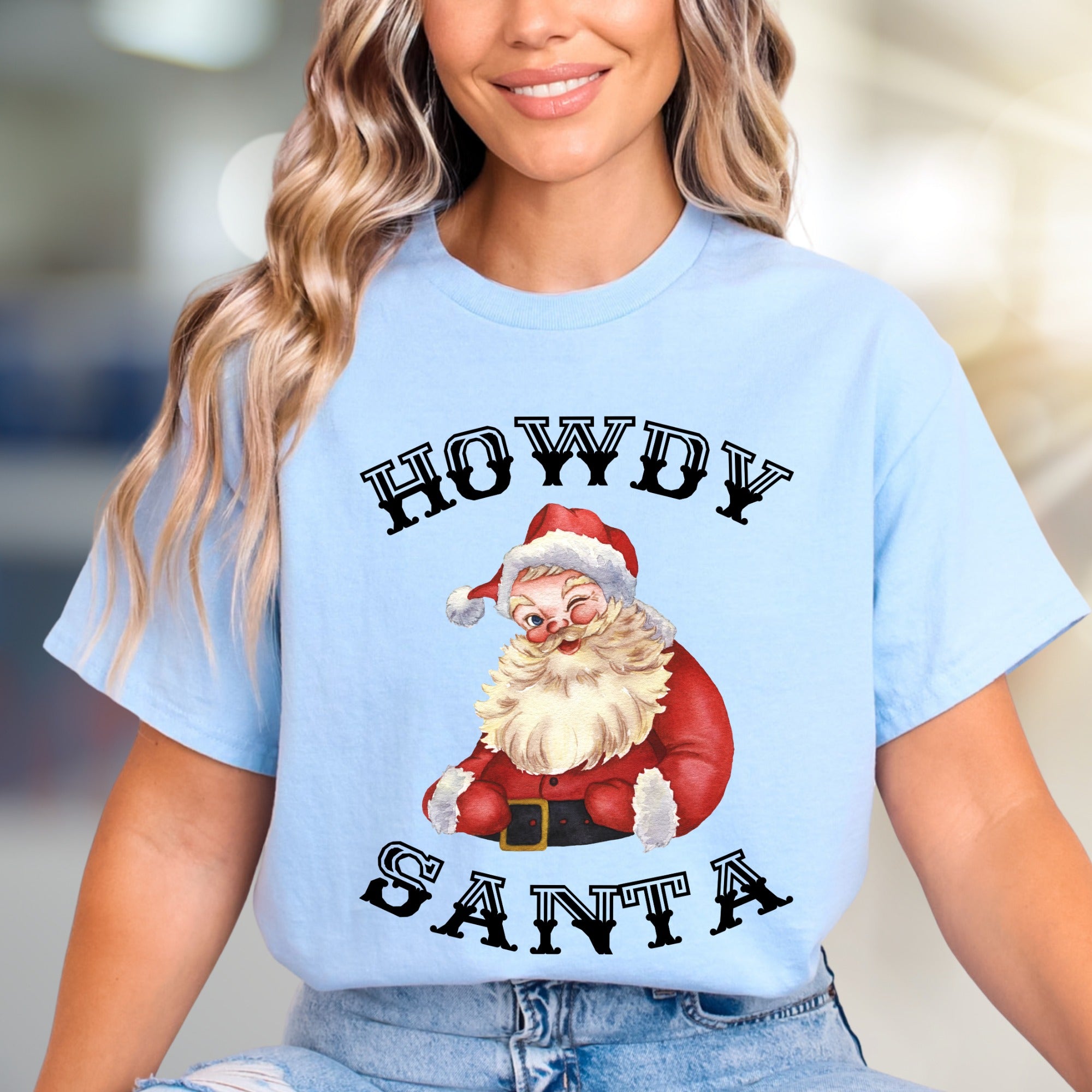 “Howdy Santa” Winking Santa Graphic Tee, a Festive Country Pick for Christmas Lovers