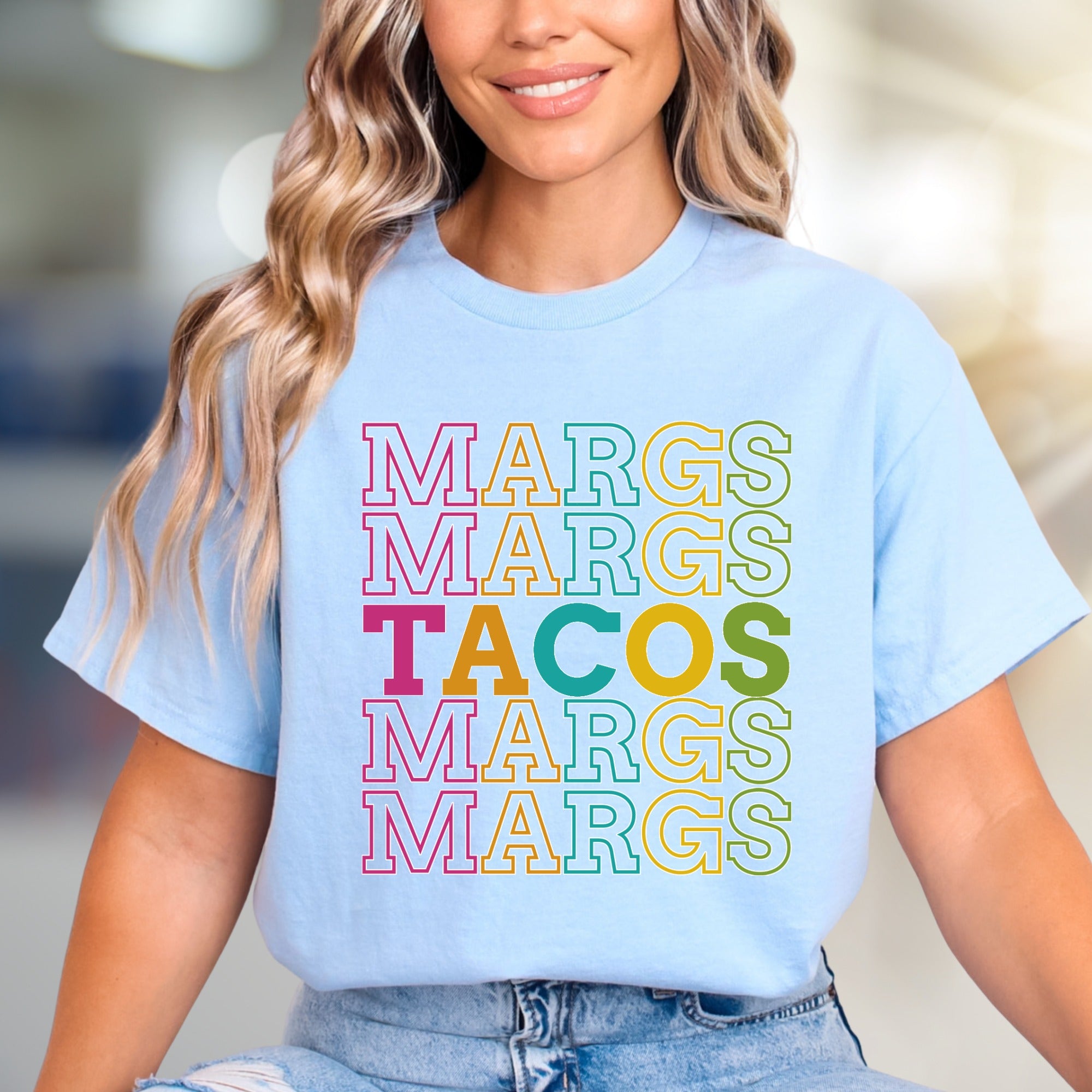 "MARGS TACOS" Retro Stacked Graphic Tee, a Fiesta Style Tee for Fun-Lovers