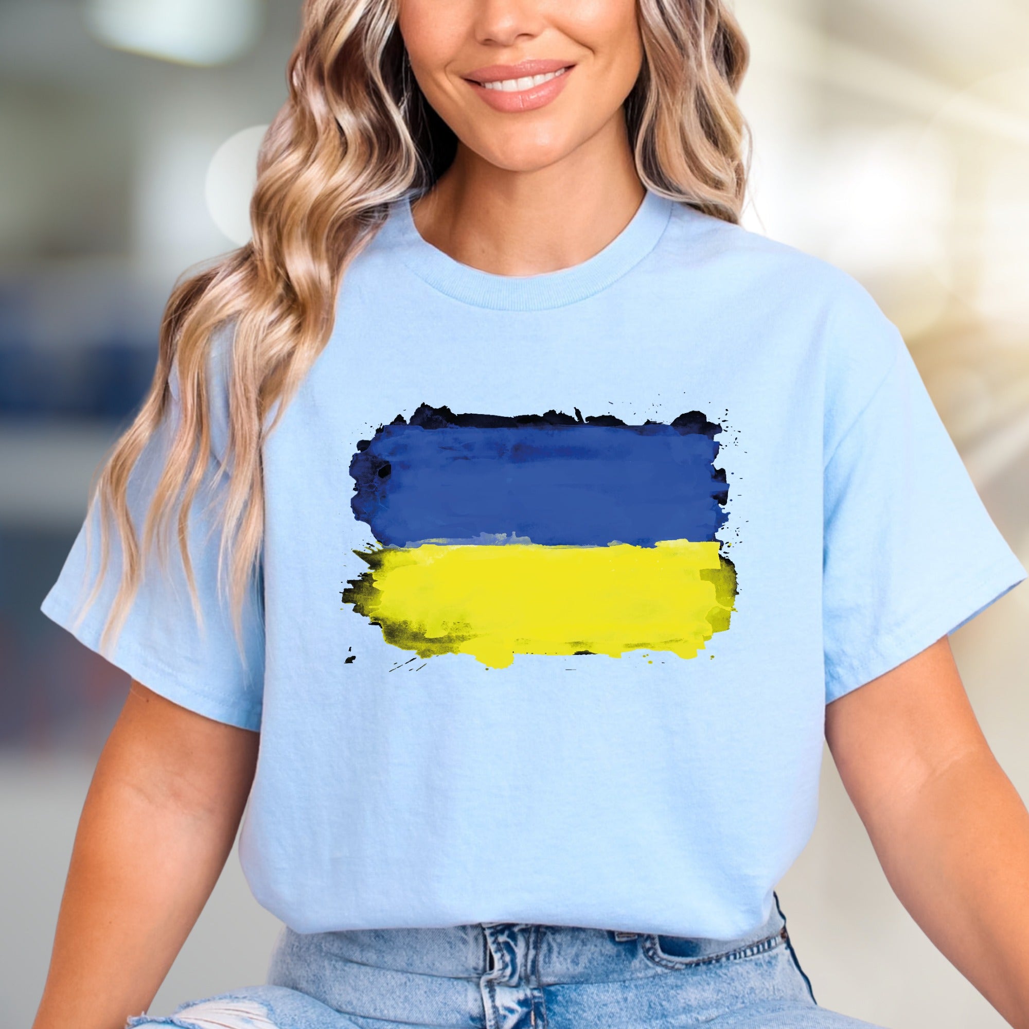 Abstract Ukraine Flag Graphic Tee, A Patriotic Statement for Supporters