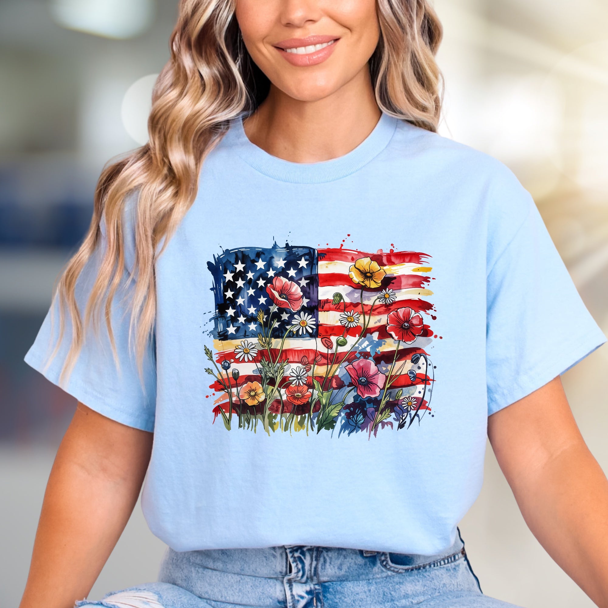 Floral America Graphic Tee, a Patriotic Art Pick for Everyone