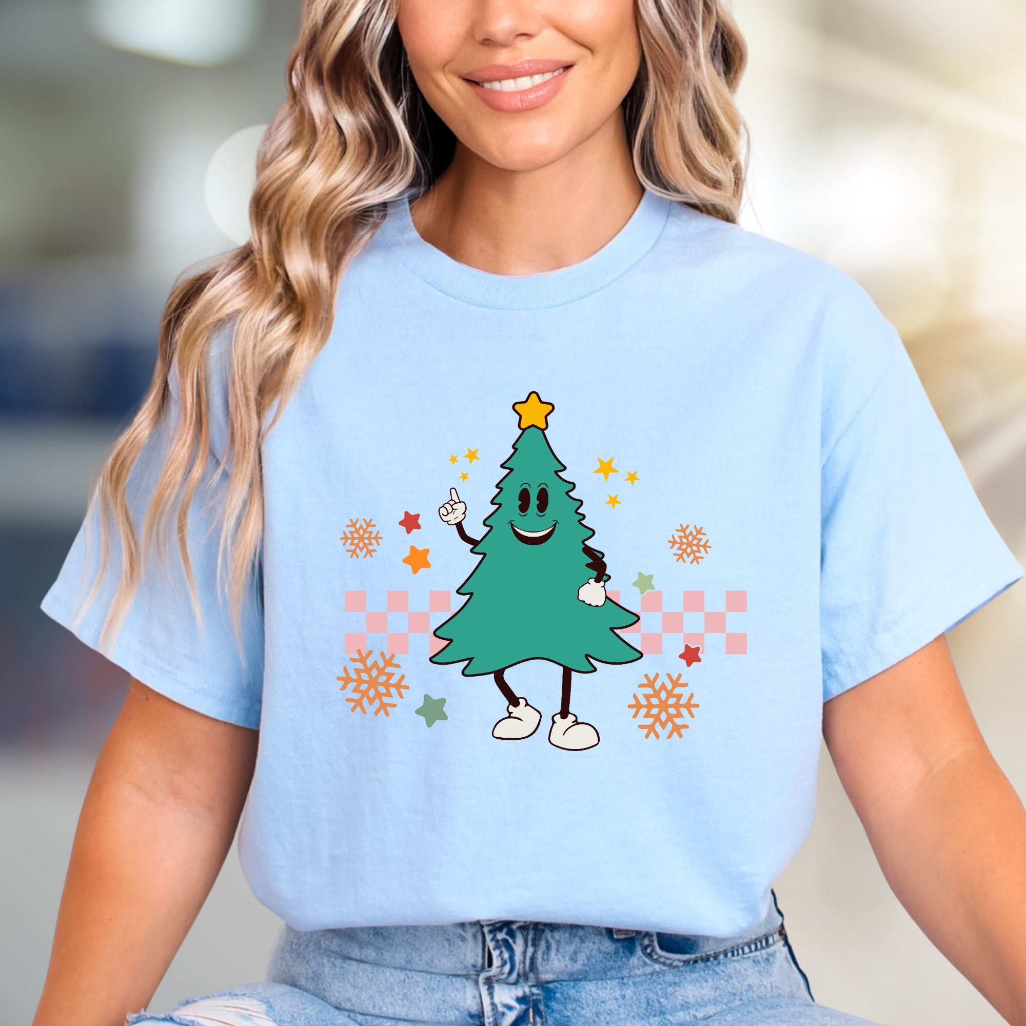 Retro Christmas Tree Graphic Tee, a Whimsical Holiday Pick for Fun-Lovers