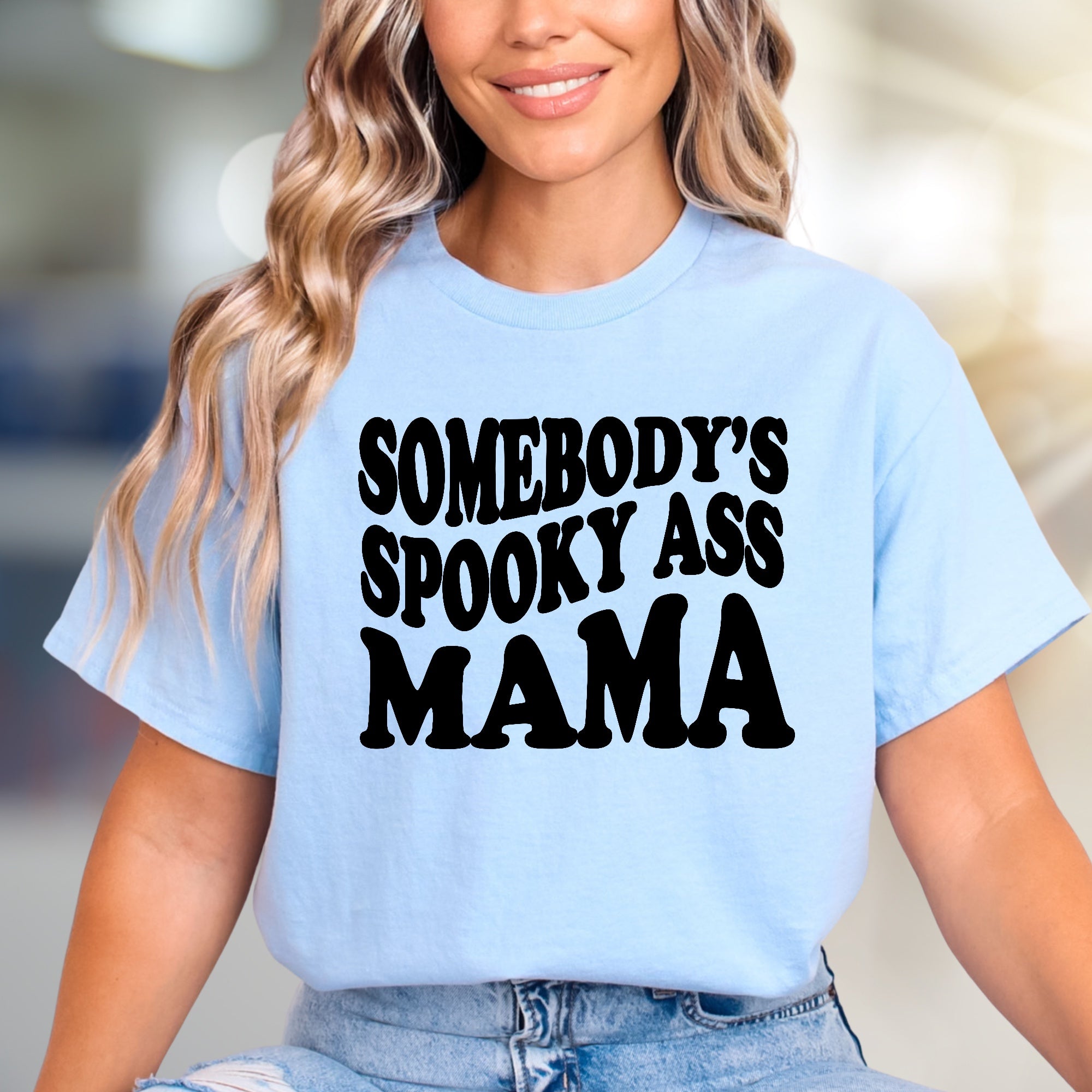 "Somebody's Spooky Ass Mama" Halloween Groovy Graphic Tee, a Funny Mama Spooky Season Pick for Moms