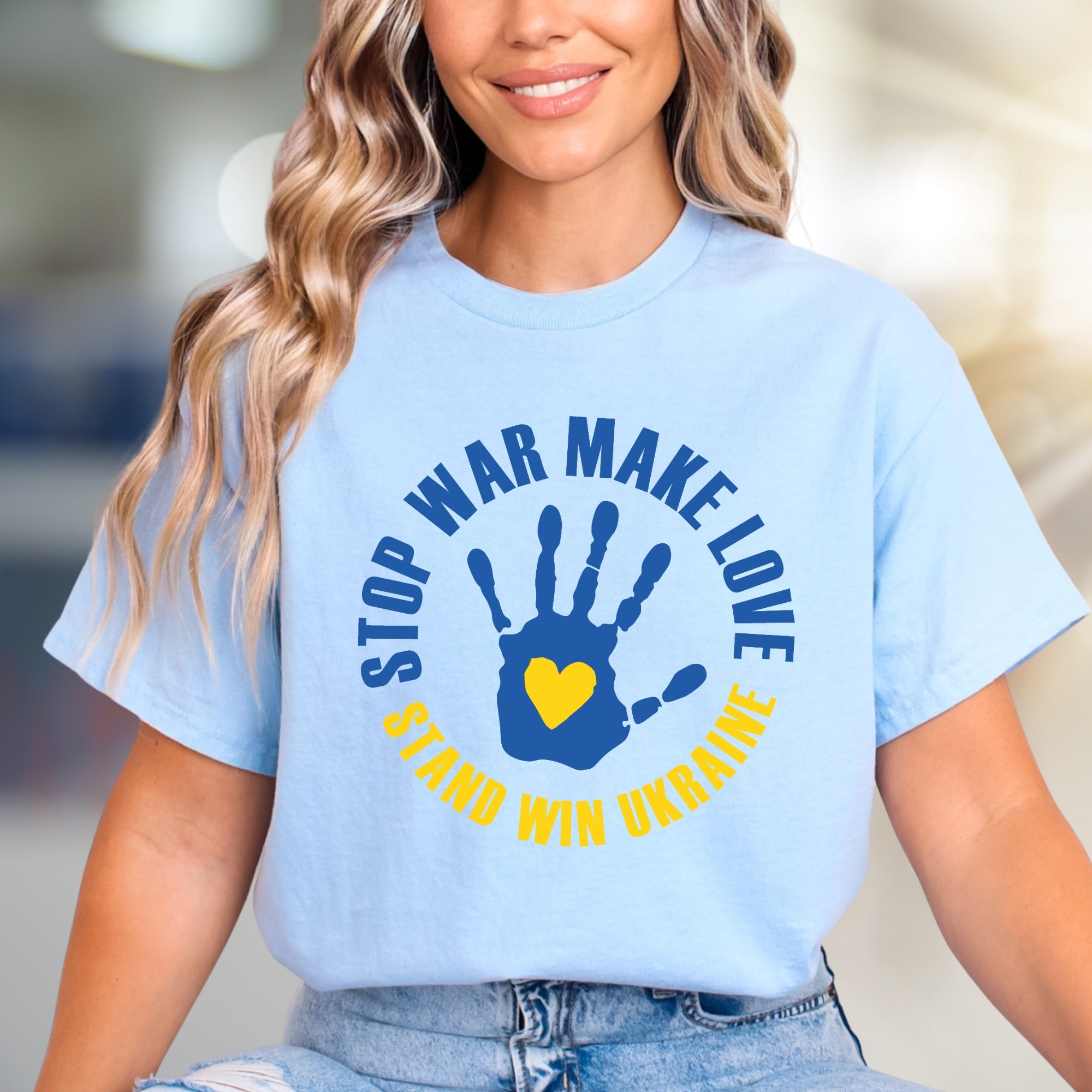 "STOP WAR MAKE LOVE STAND WIN UKRAINE" Solidarity Graphic Tee, a Statement Piece for Advocates