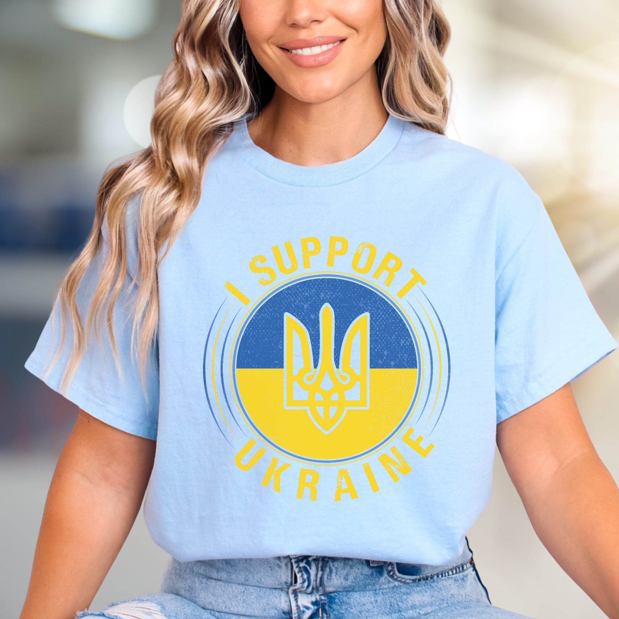 "I Support Ukraine" Emblem Graphic Tee, A Patriotic Statement for Advocates
