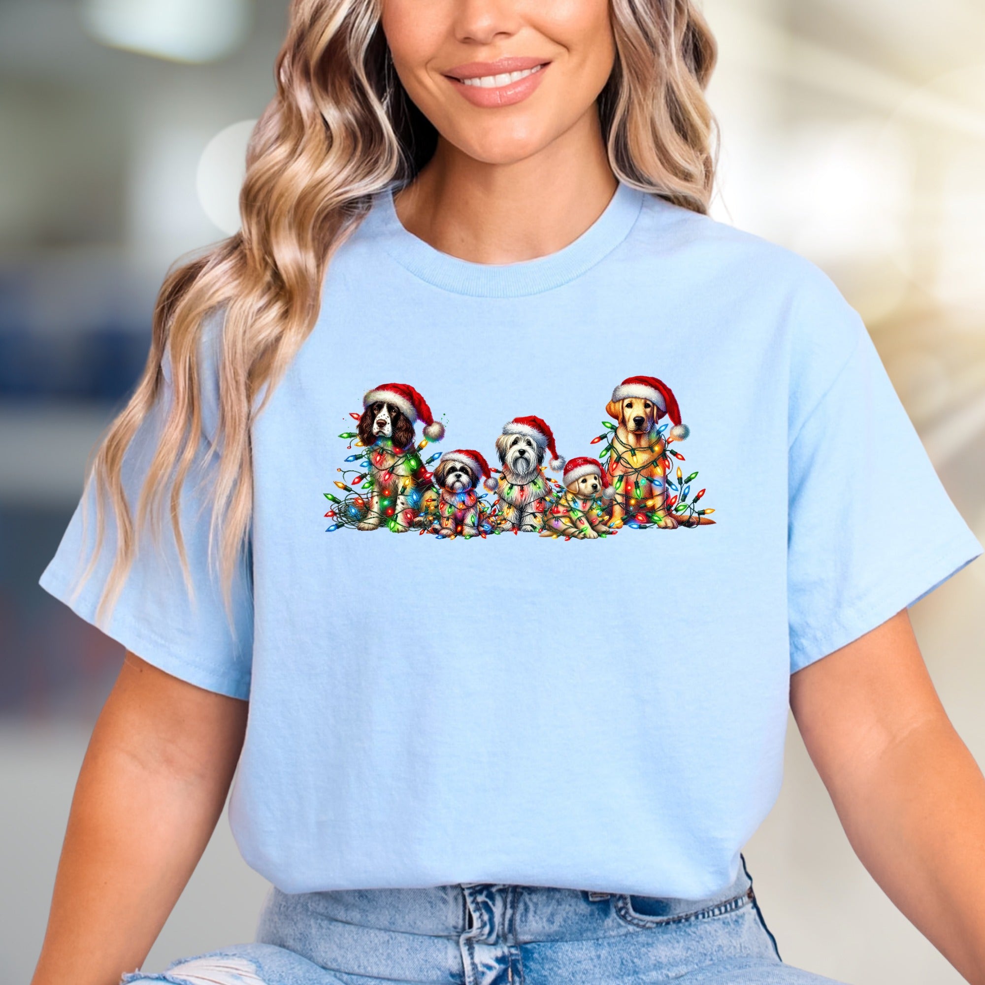 Chrismas Dogs Lights Graphic Tee, a Festive Holiday Pet-Lover Pick for Everyone