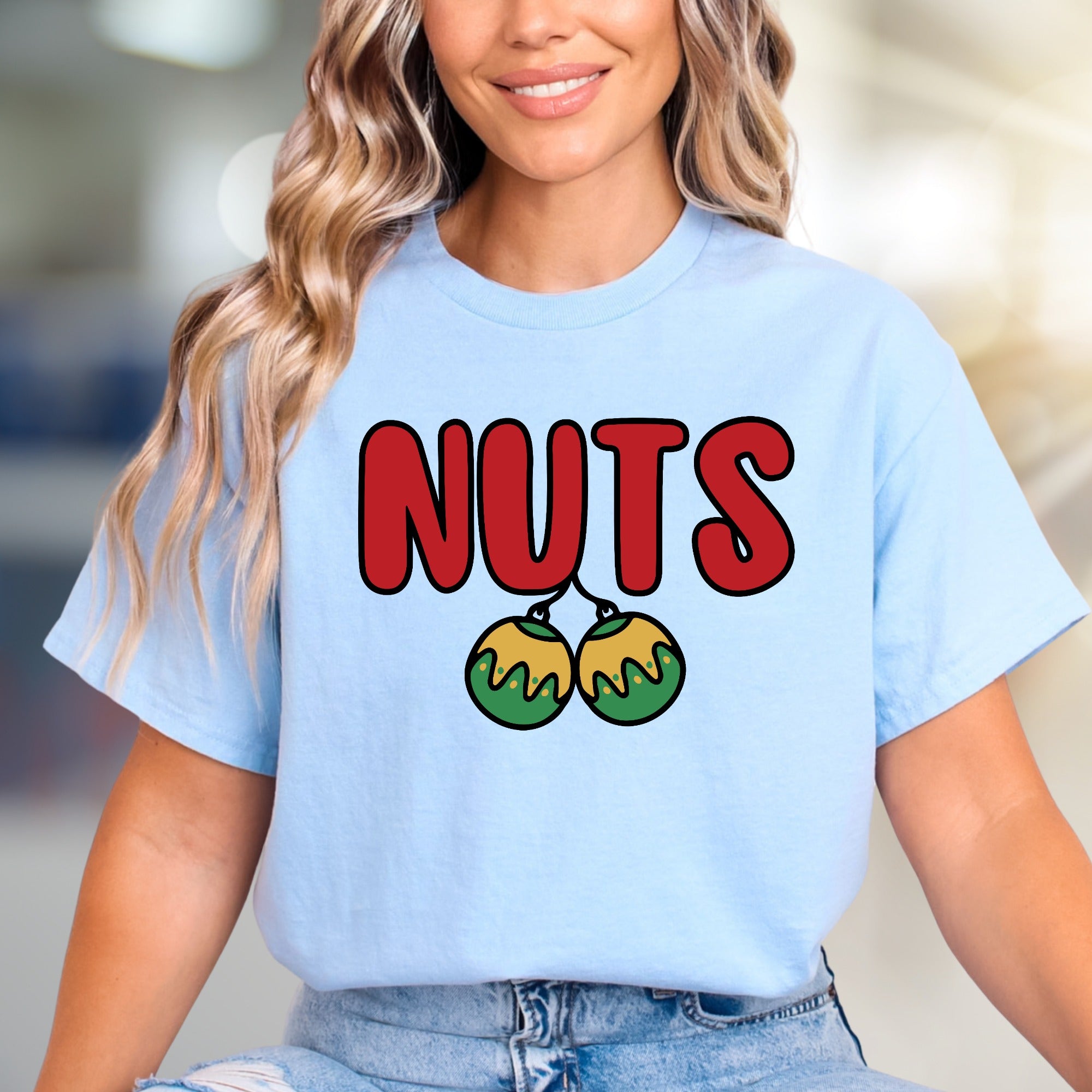 "NUTS" Holiday Balls Graphic Tee, a Festive Pick for Humor Enthusiasts