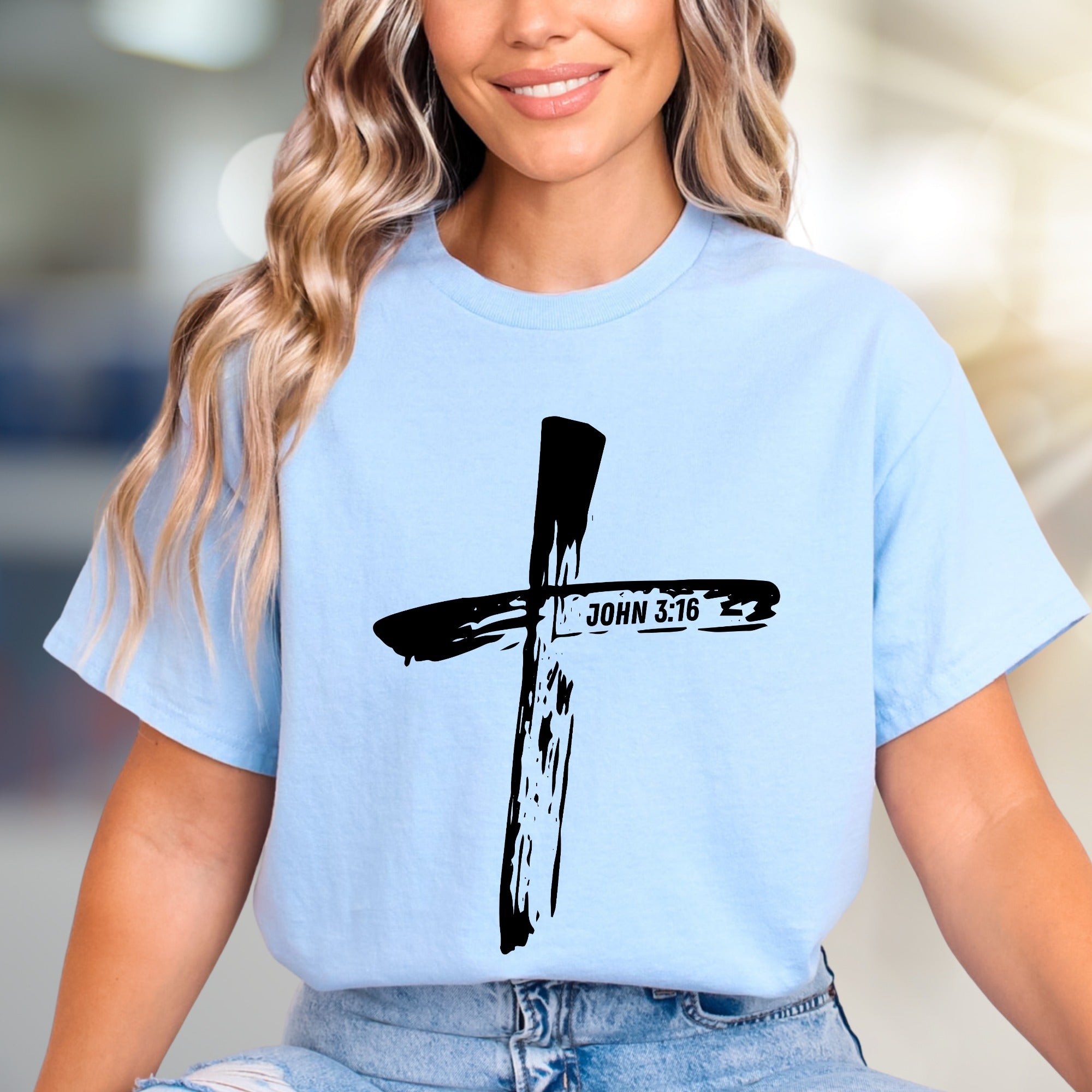 "JOHN 3:16" Brushstroke Cross Graphic Tee, a Faith-Inspired Pick for Believers