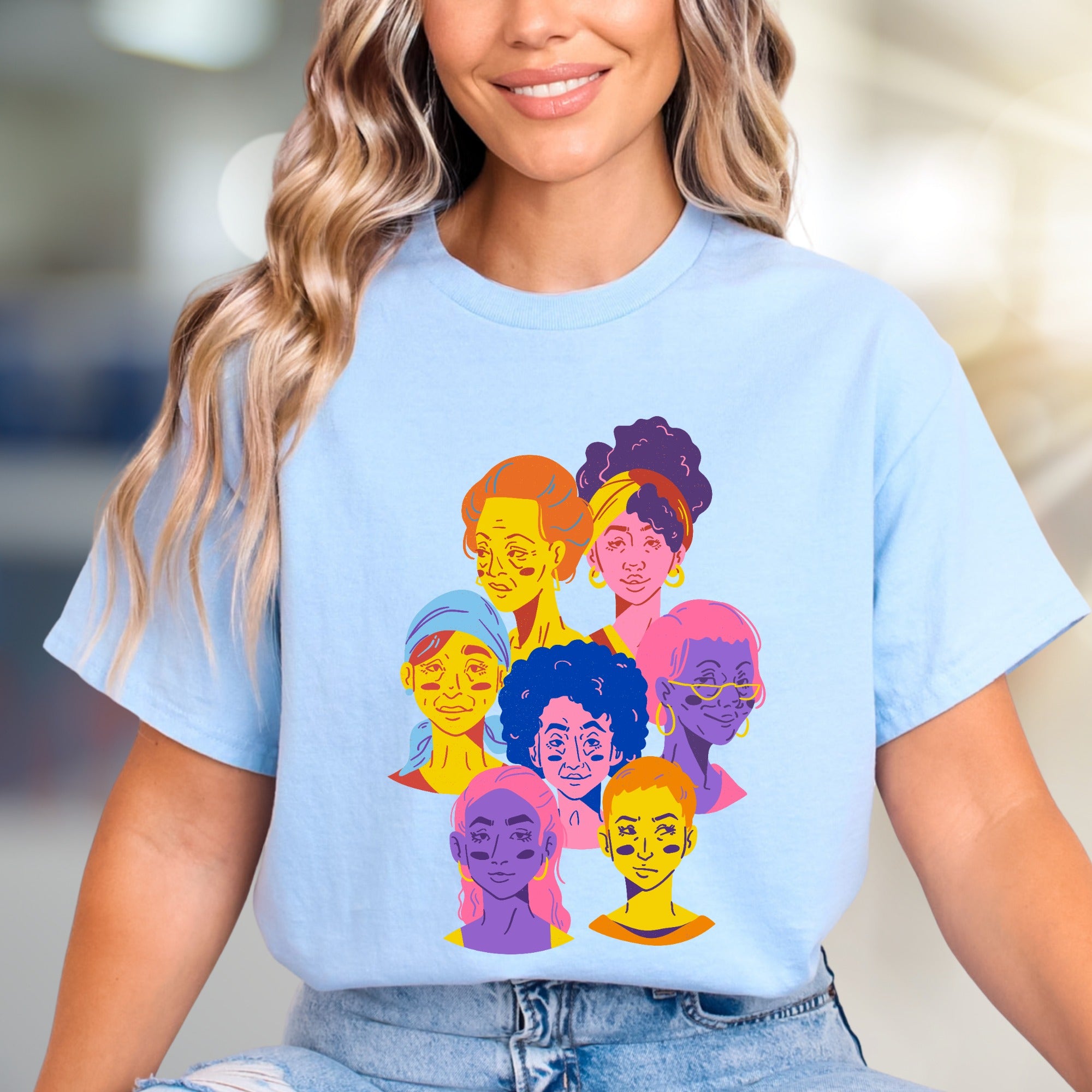 Vibrant Faces Diversity Tee, Artistic Graphic Pick for Inclusivity Advocates