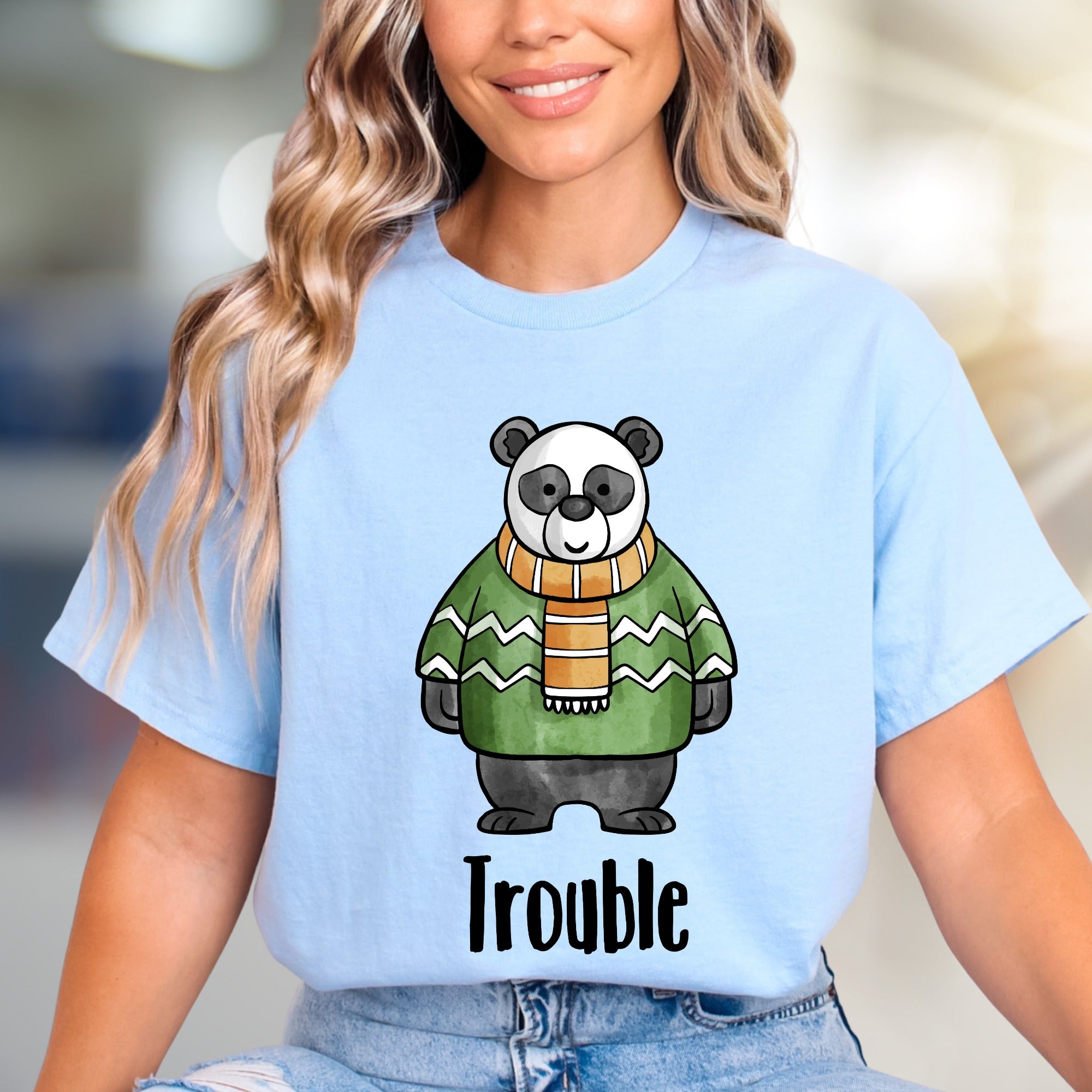 "Trouble" Panda Graphic Tee, a Playful Animal Design for Fun Lovers