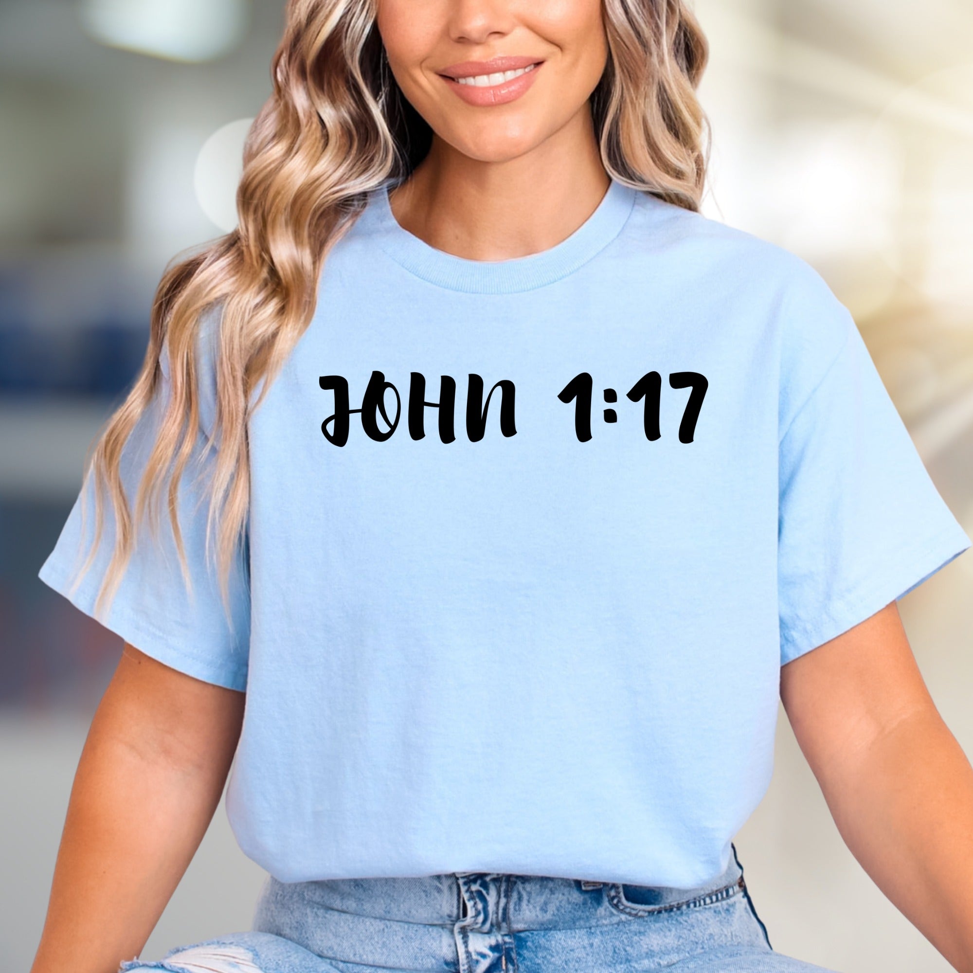 "JOHN 1:17" Scripture Graphic Tee, an Inspirational Pick for Believers