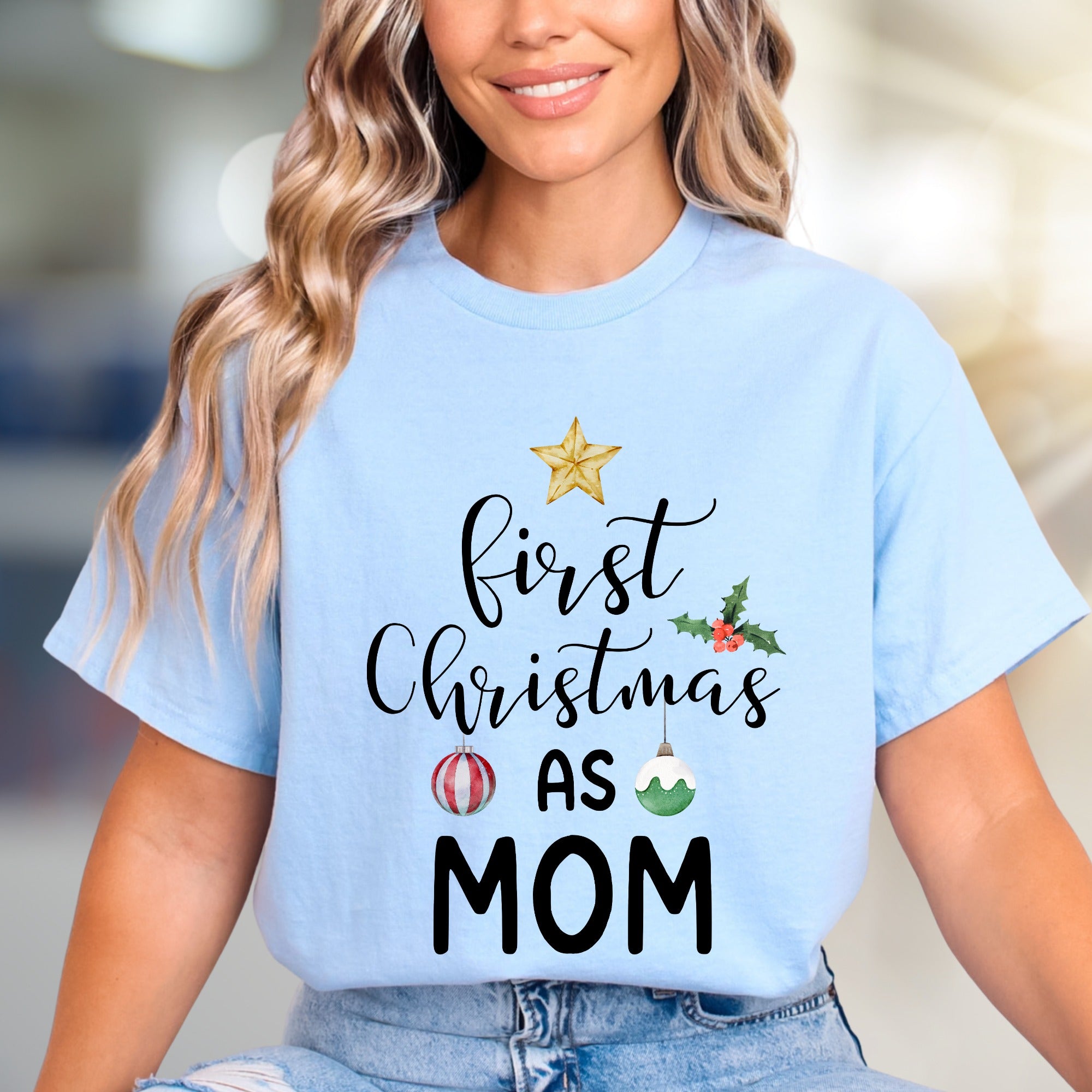 "First Christmas As Mom" Festive Graphic Tee, a Heartfelt Keepsake for New Mothers