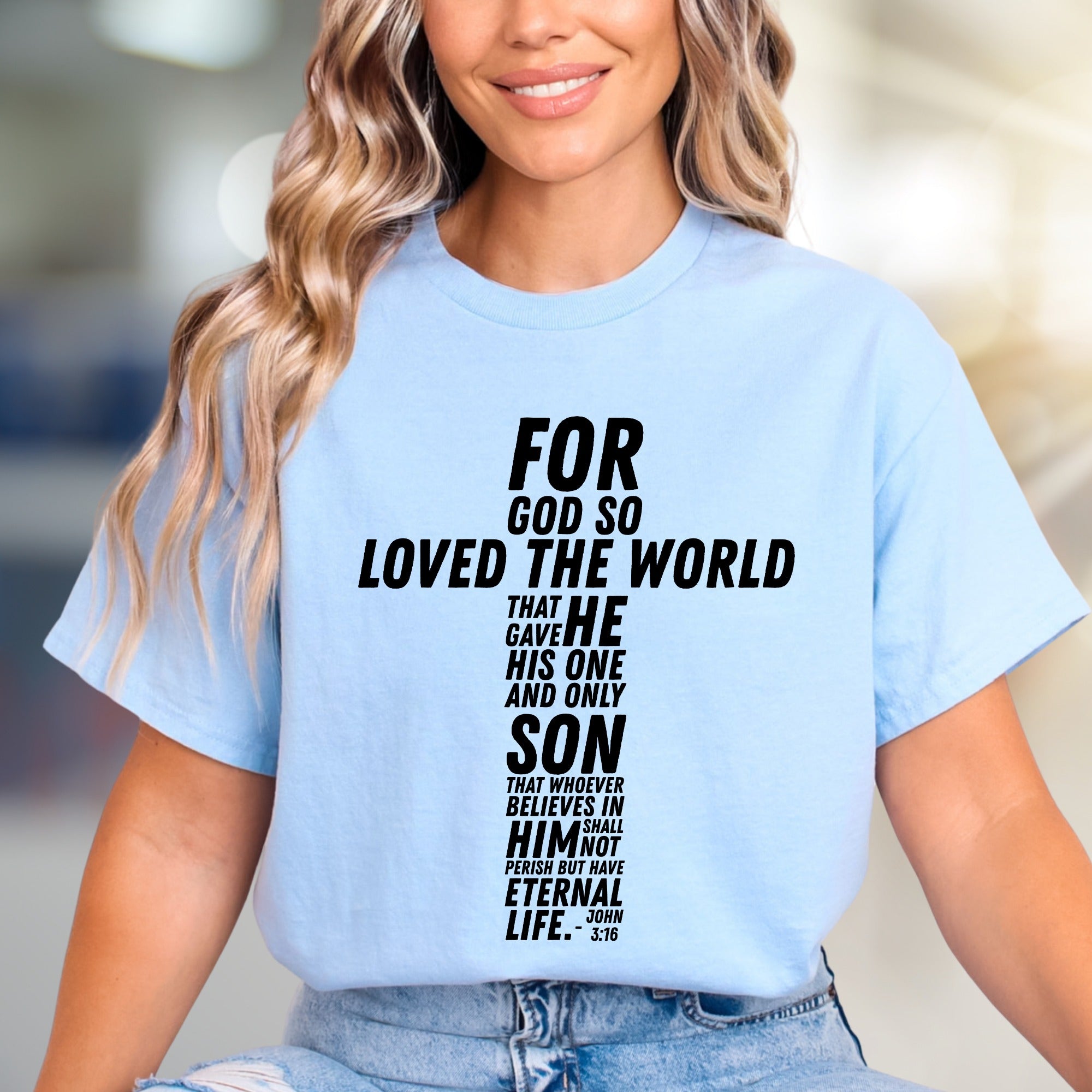 "For God So Loved The World" Scripture Cross Graphic Tee, a Faith-Inspired Pick for Believers