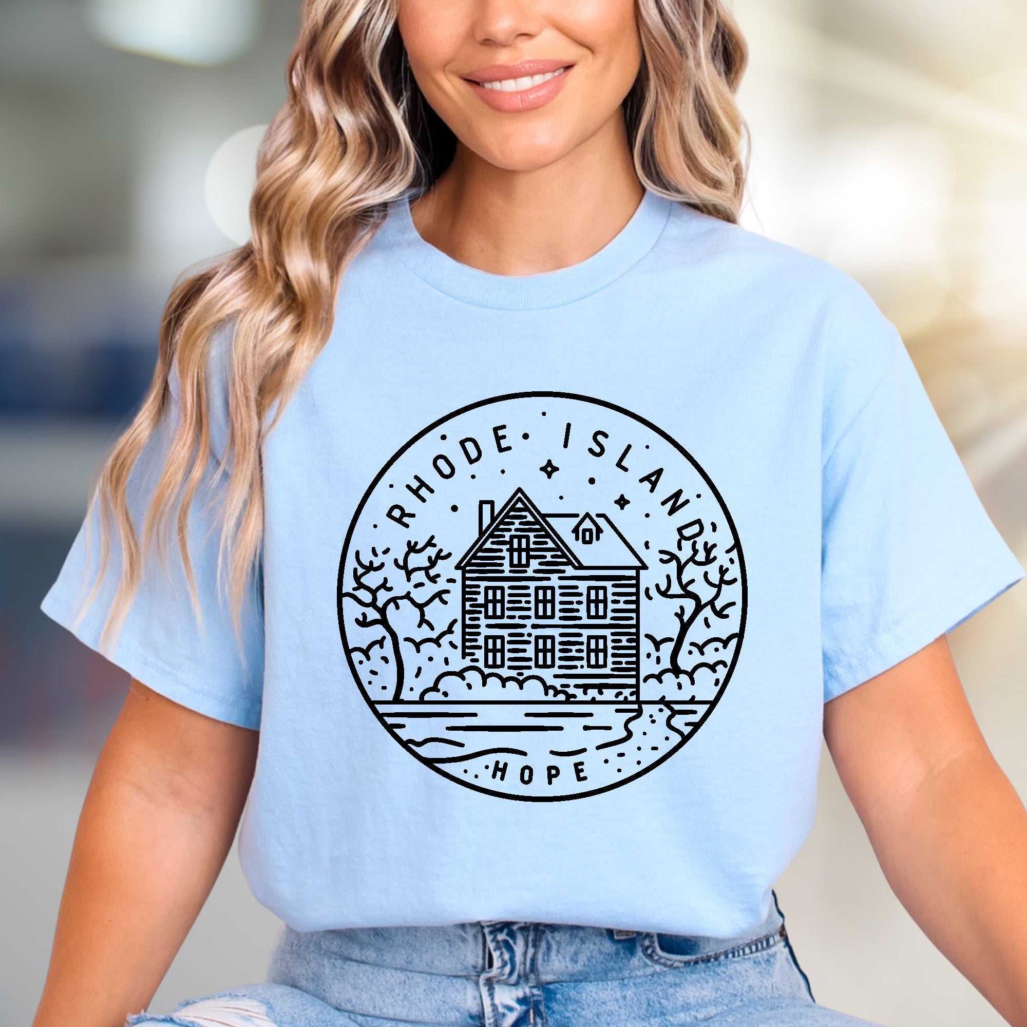 "Rhode Island Hope" Coastal House Graphic Tee, a Nautical Charm Pick for Locals & Lovers