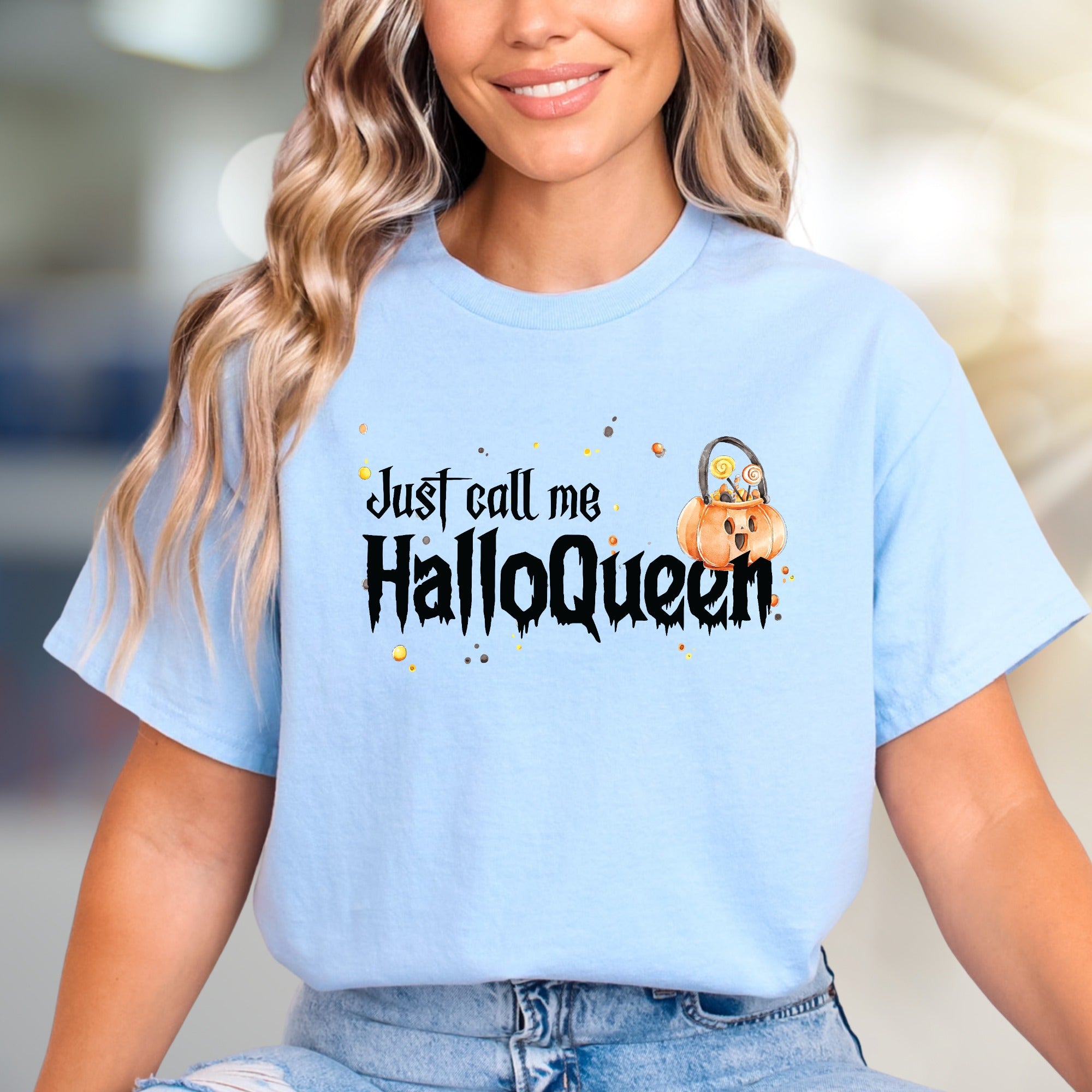 "Just Call Me Halloqueen" Spooky Fun Graphic Tee, a Halloween Pick for Trick-or-Treaters