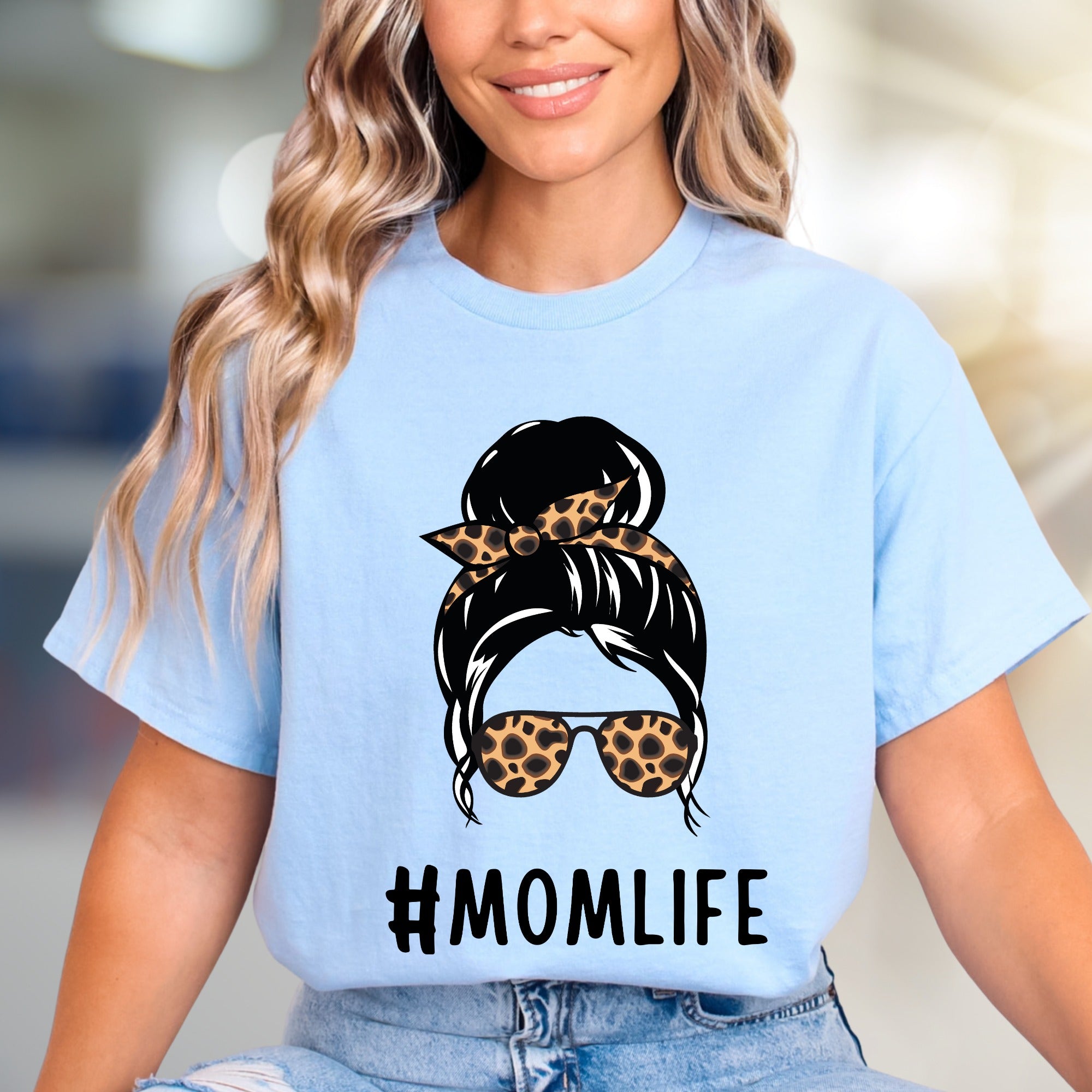 #MOMLIFE Messy Bun Leopard Graphic Tee, a Chic Mom-Life Pick for Everyday