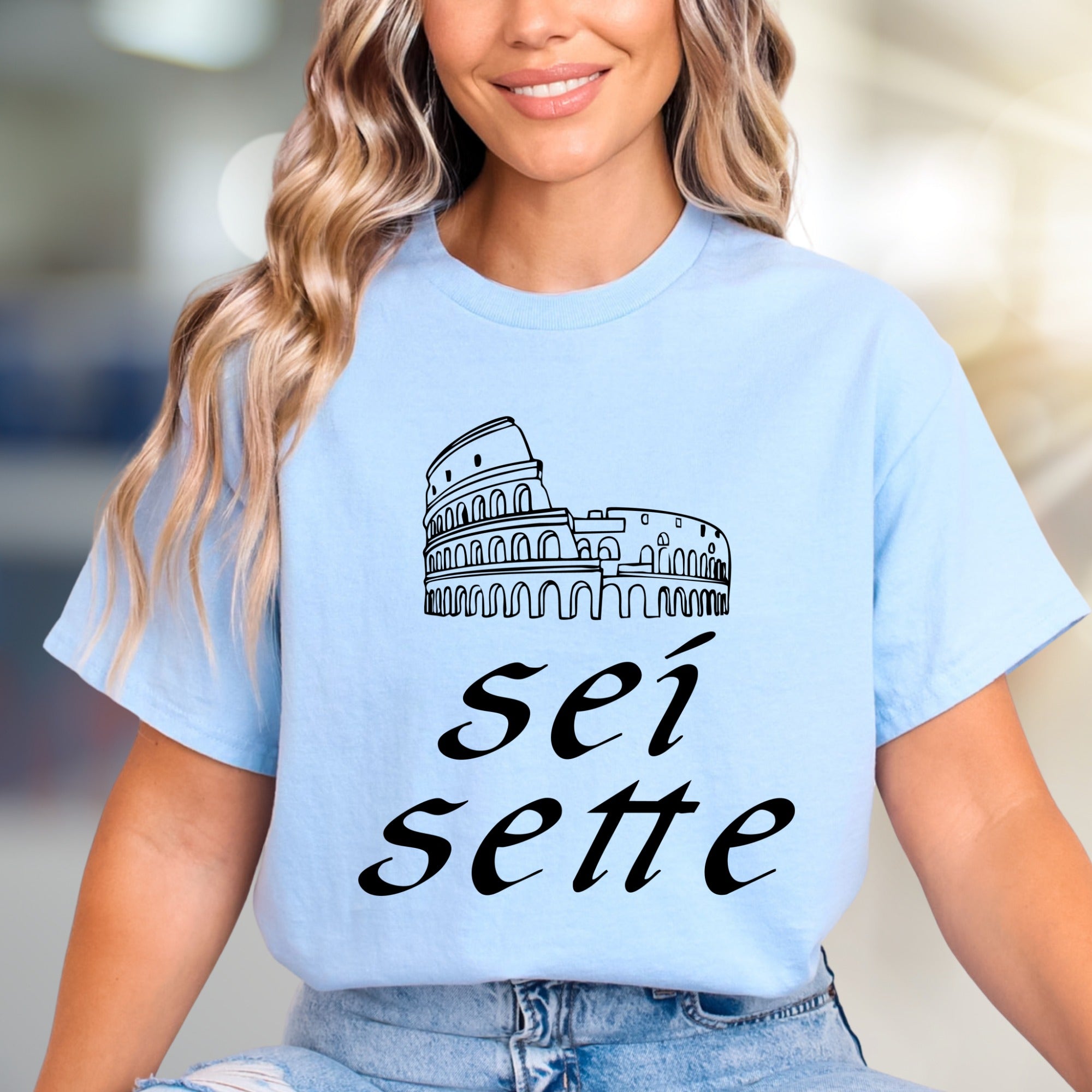 "Sei Sette" Colosseum Graphic Tee, a Roman Holiday Pick for Travel Enthusiasts