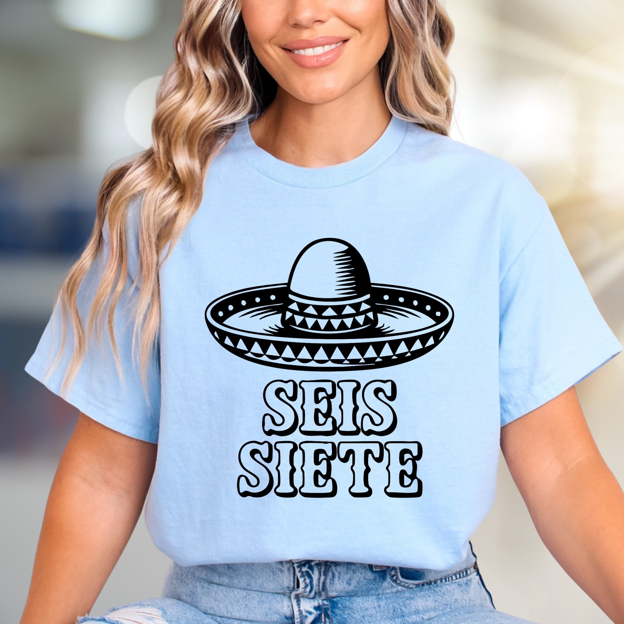 "SEIS SIETE" Sombrero Graphic Tee, a Festive Mexican Folk Pick for Celebrants