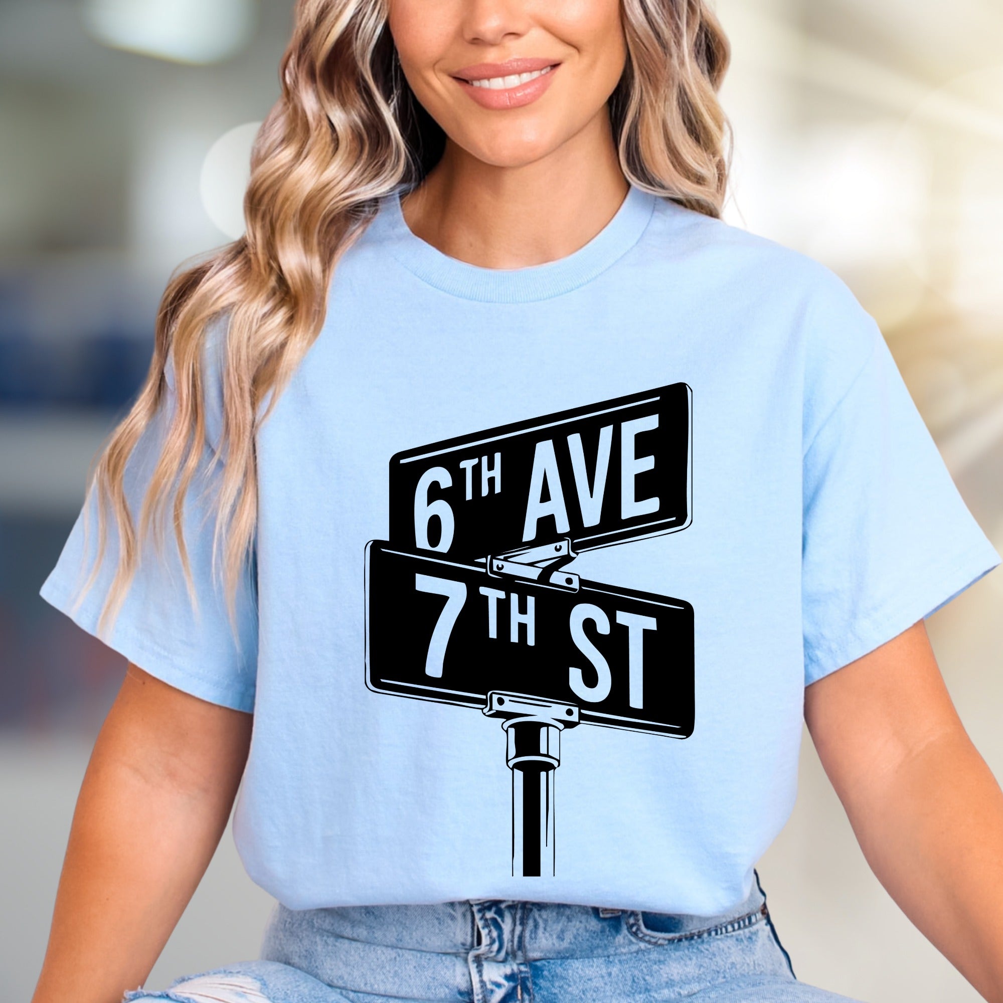 "6th Ave 7th St" NYC Street Sign Graphic Tee, a City Lover's Pick for Urban Explorers