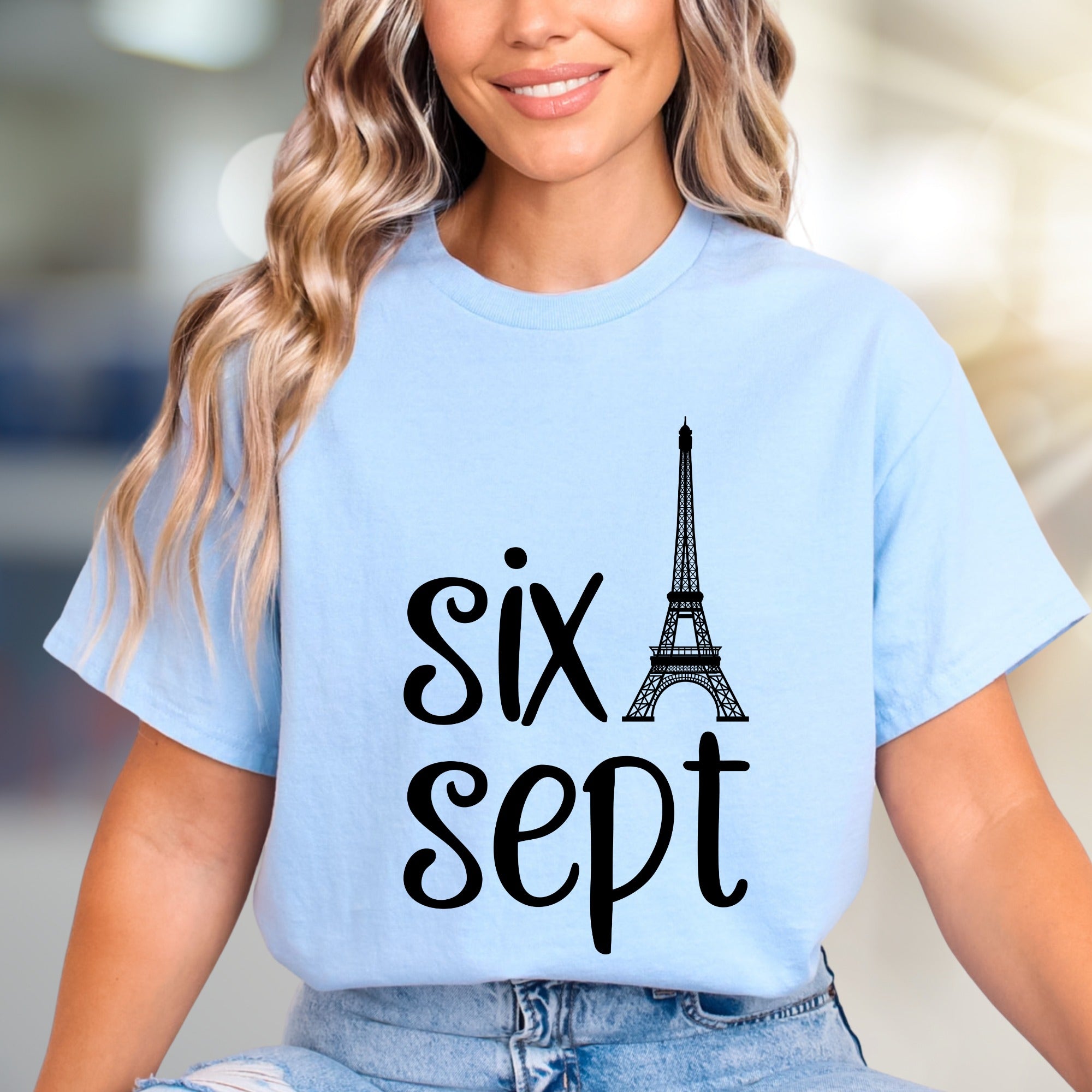 "Six Sept" Eiffel Tower Graphic Tee, a Parisian Chic Pick for Date Nights