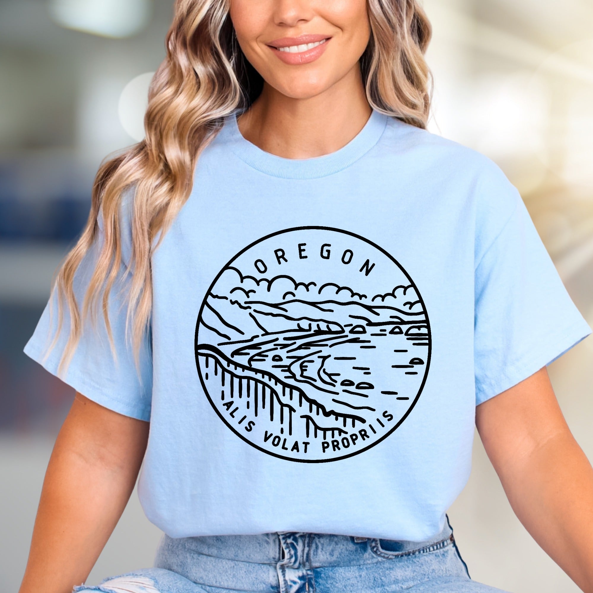 "Oregon: Alis Volat Propriis" Scenic Landscape Graphic Tee, a PNW Explorer Pick for Nature Lovers