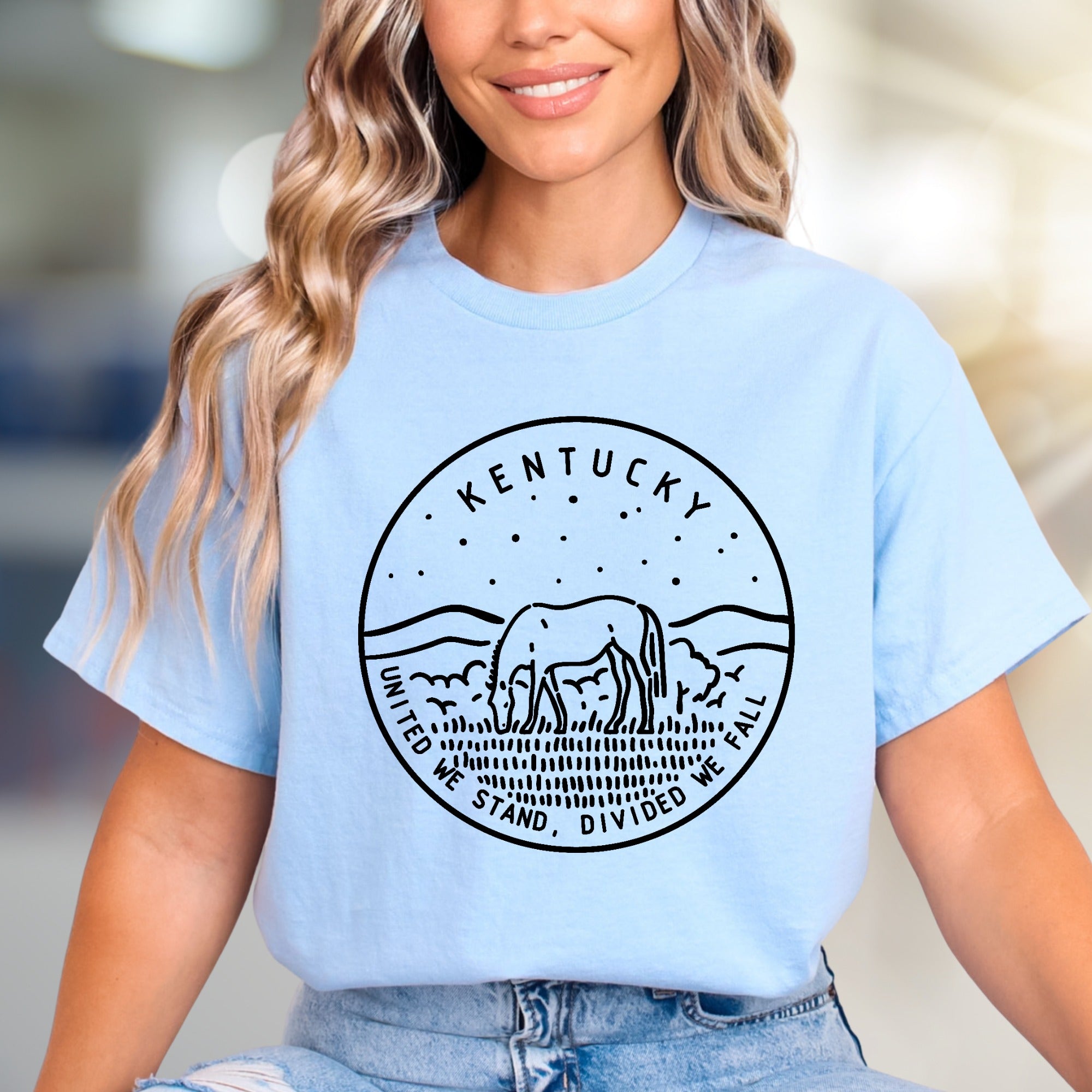 "UNITED WE STAND, DIVIDED WE FALL" Kentucky Horse Graphic Tee, a State Pride Pick for US Citizens