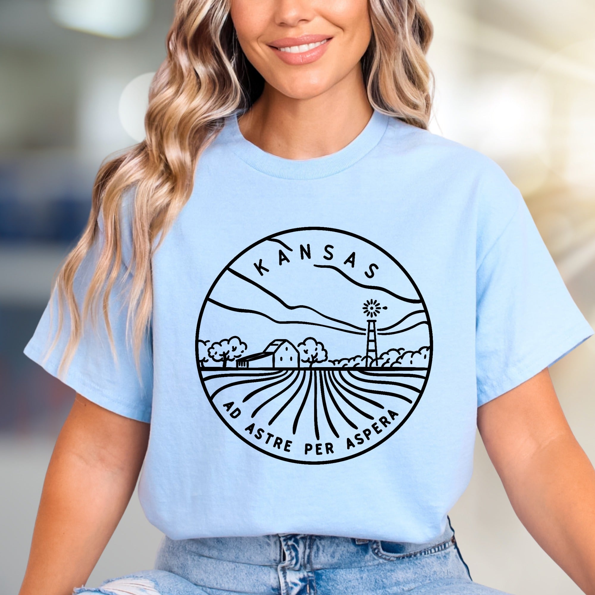 "KANSAS AD ASTRE PER ASPERA" Minimalist State Graphic Tee, a Heartland Pick for Proud Kansans