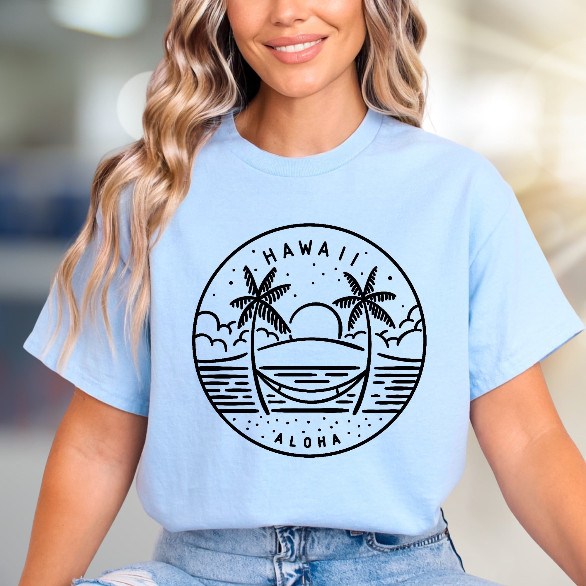 "HAWAII ALOHA" Sunset Palm Graphic Tee, a Tropical Escape Pick for Beach Lovers