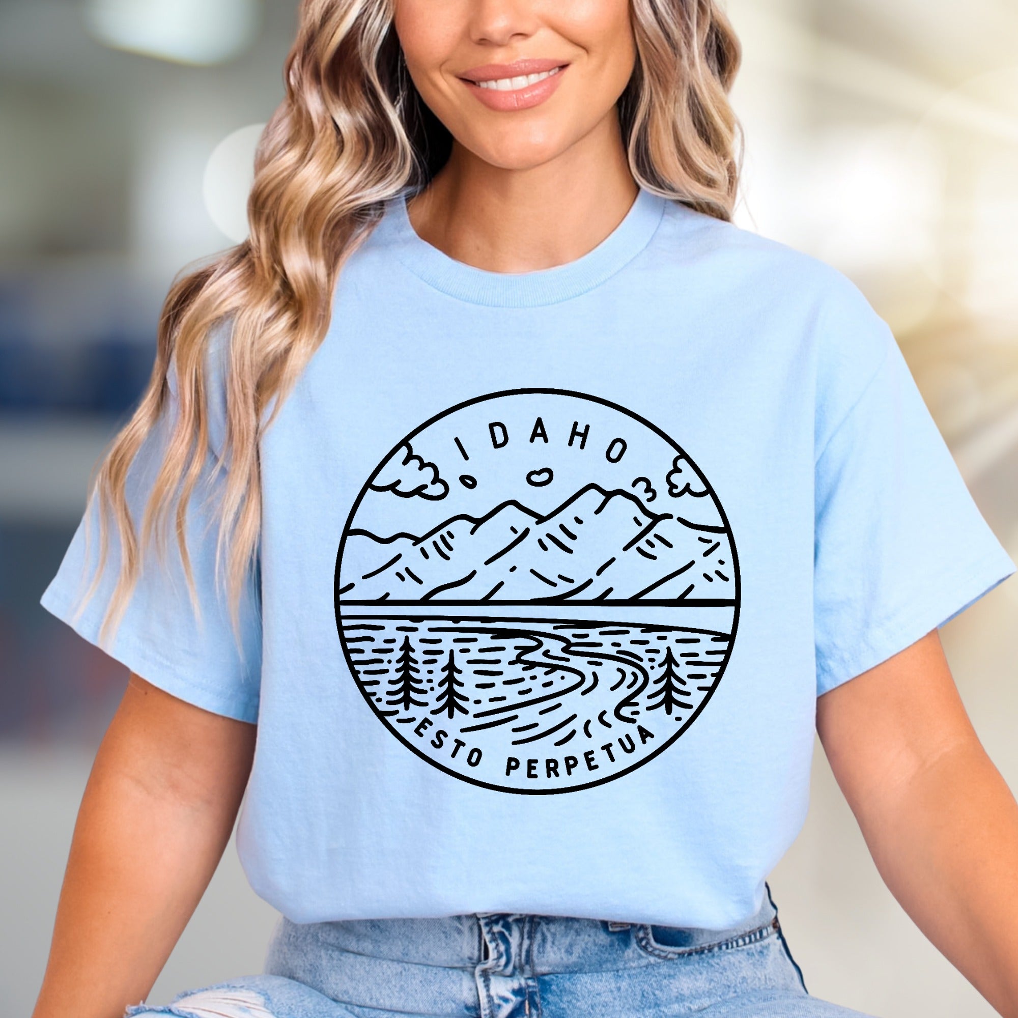"IDAHO ESTO PERPETUA" Nature Scenic Graphic Tee, a Mountain Lover's Pick for Travelers
