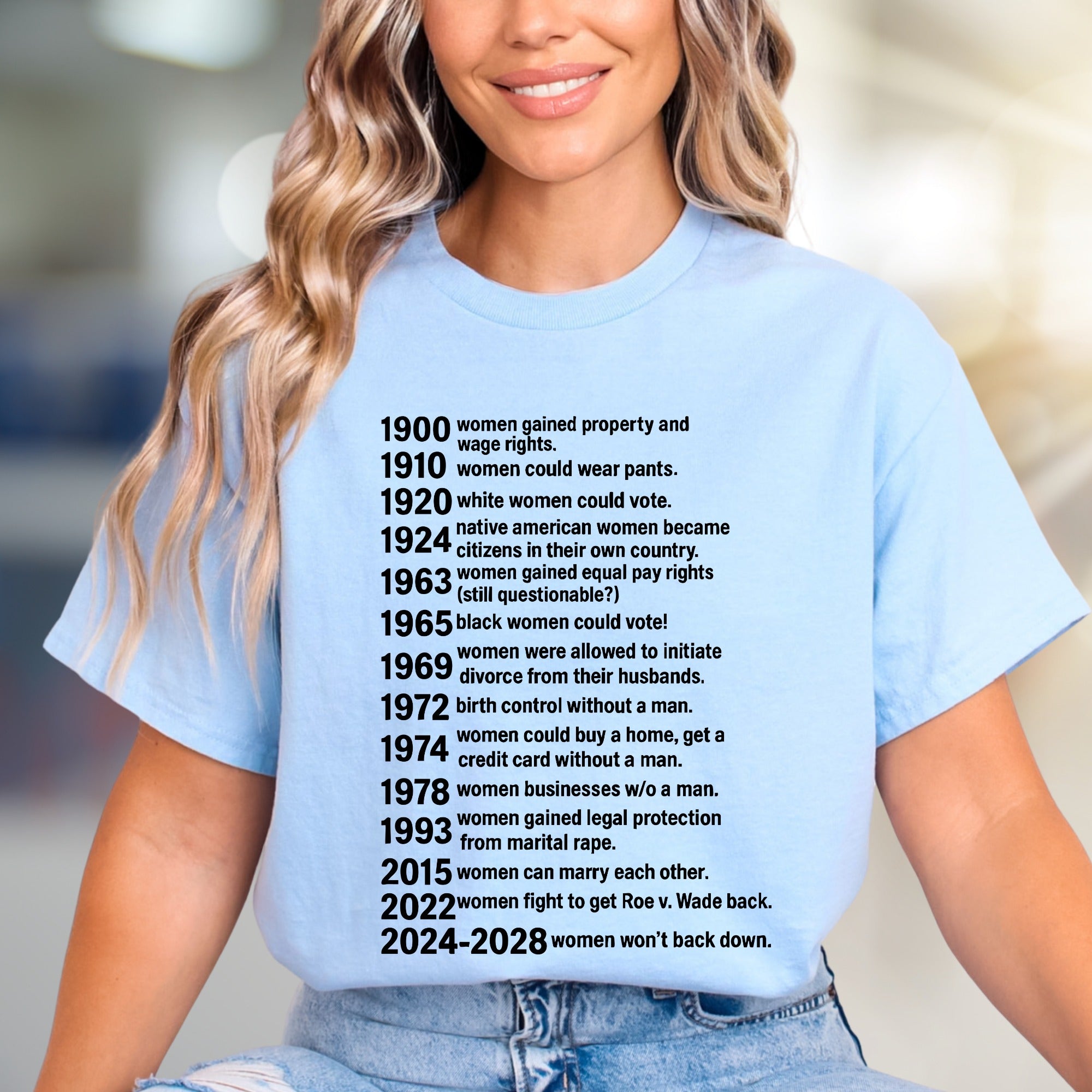 "Women Won't Back Down" Feminist Timeline Graphic Tee, a Statement Pick for Activists